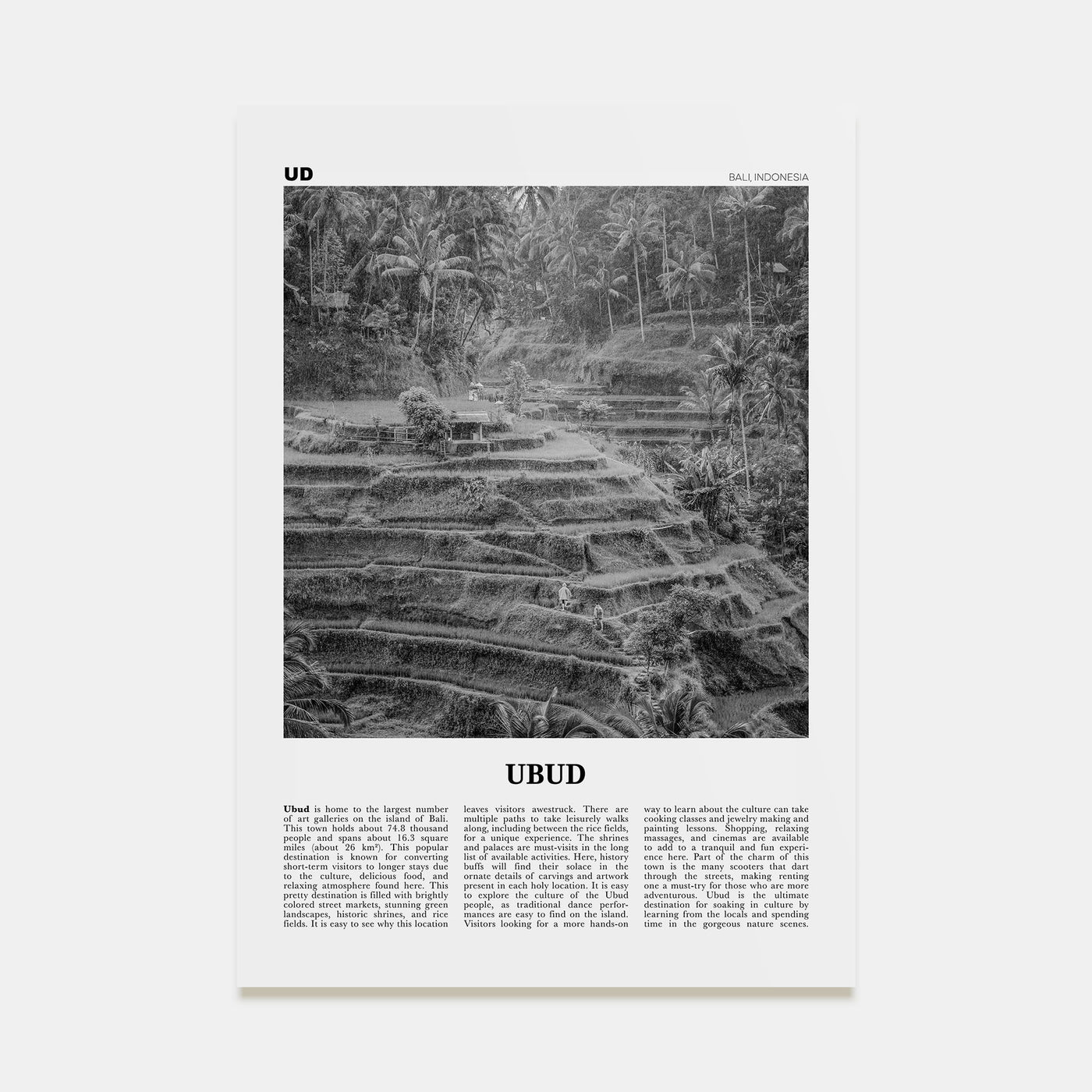 Ubud Travel B&W Poster