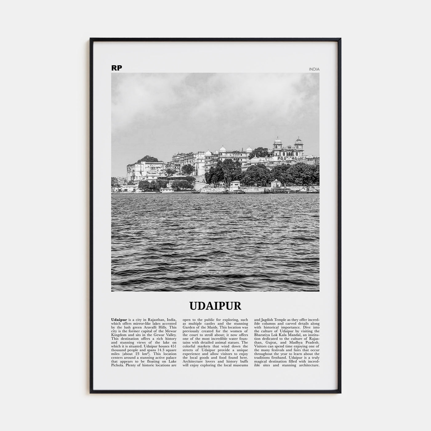 Udaipur Travel B&W Poster