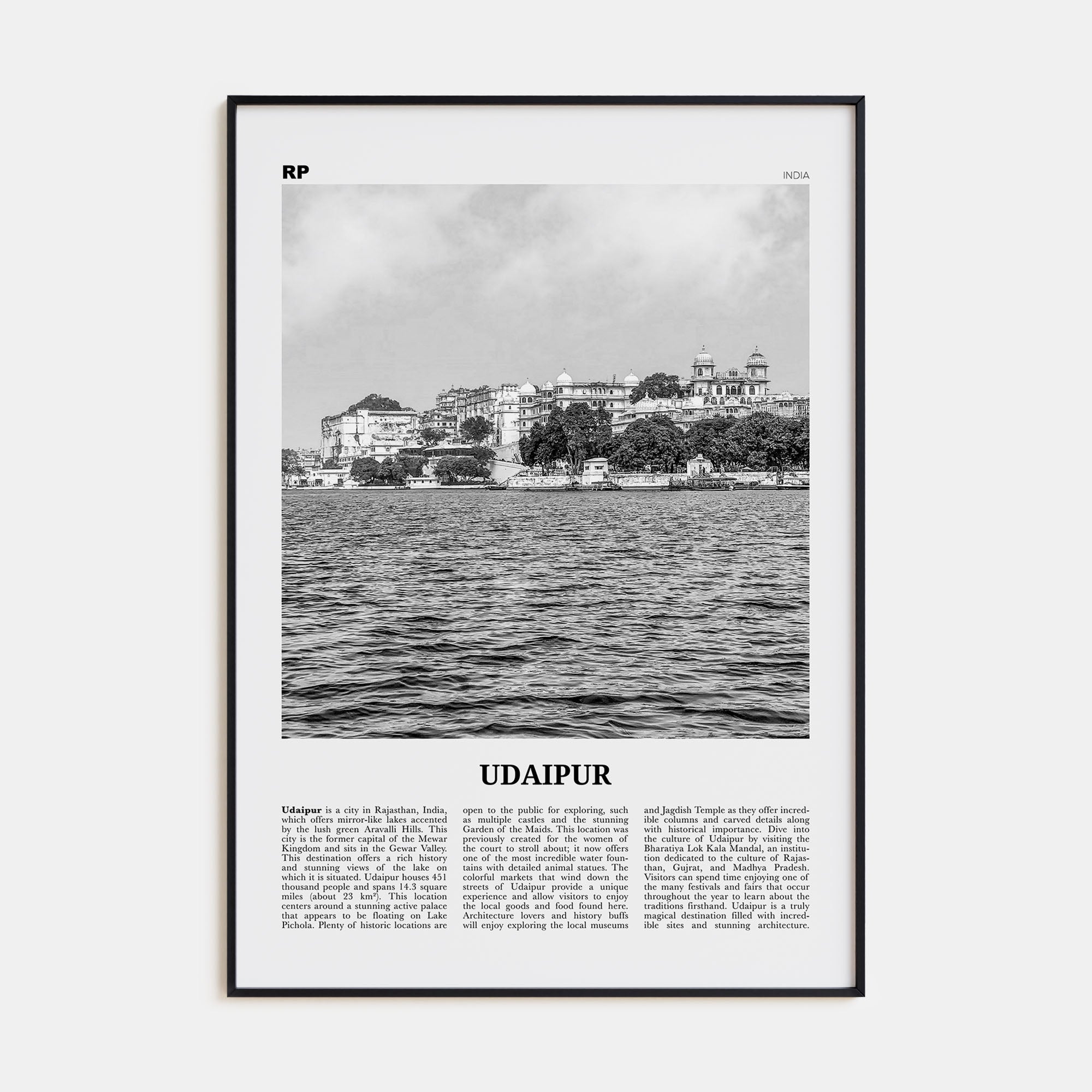 Udaipur Travel B&W Poster