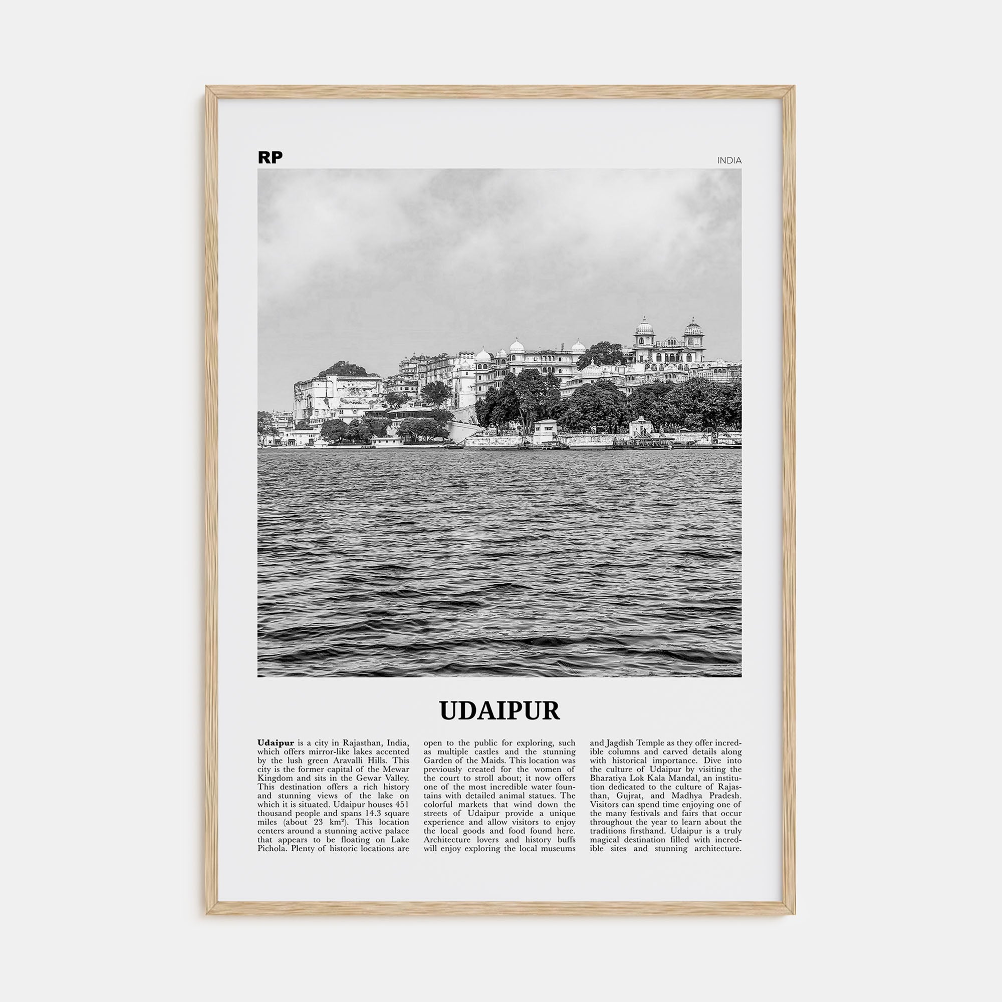 Udaipur Travel B&W Poster