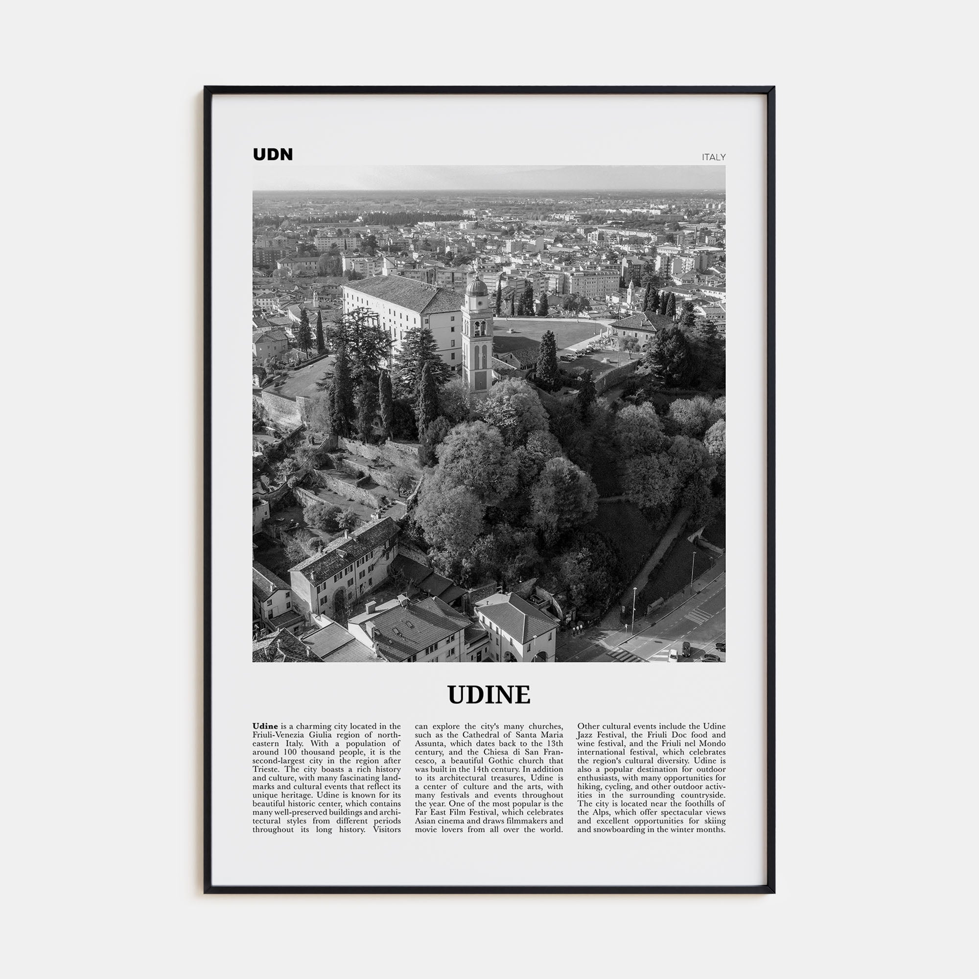 Udine Travel B&W Poster
