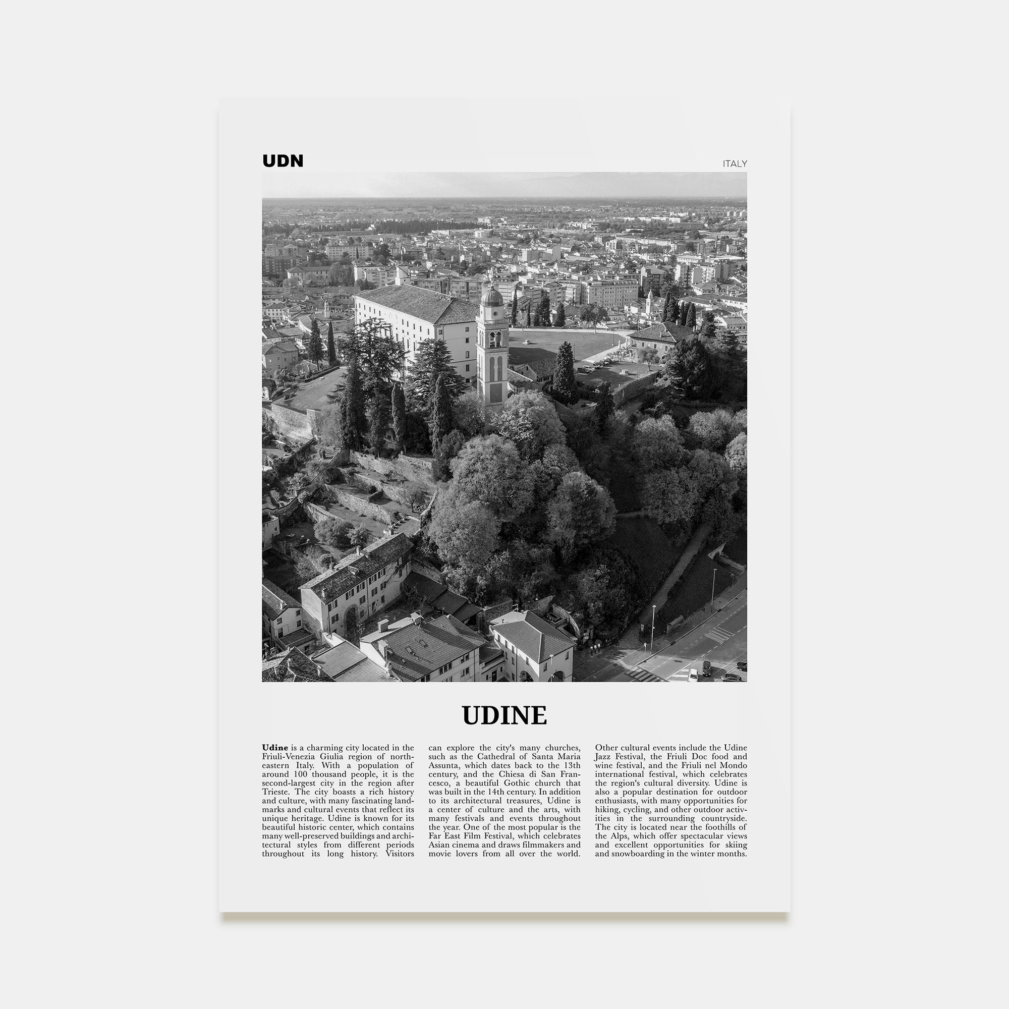 Udine Travel B&W Poster