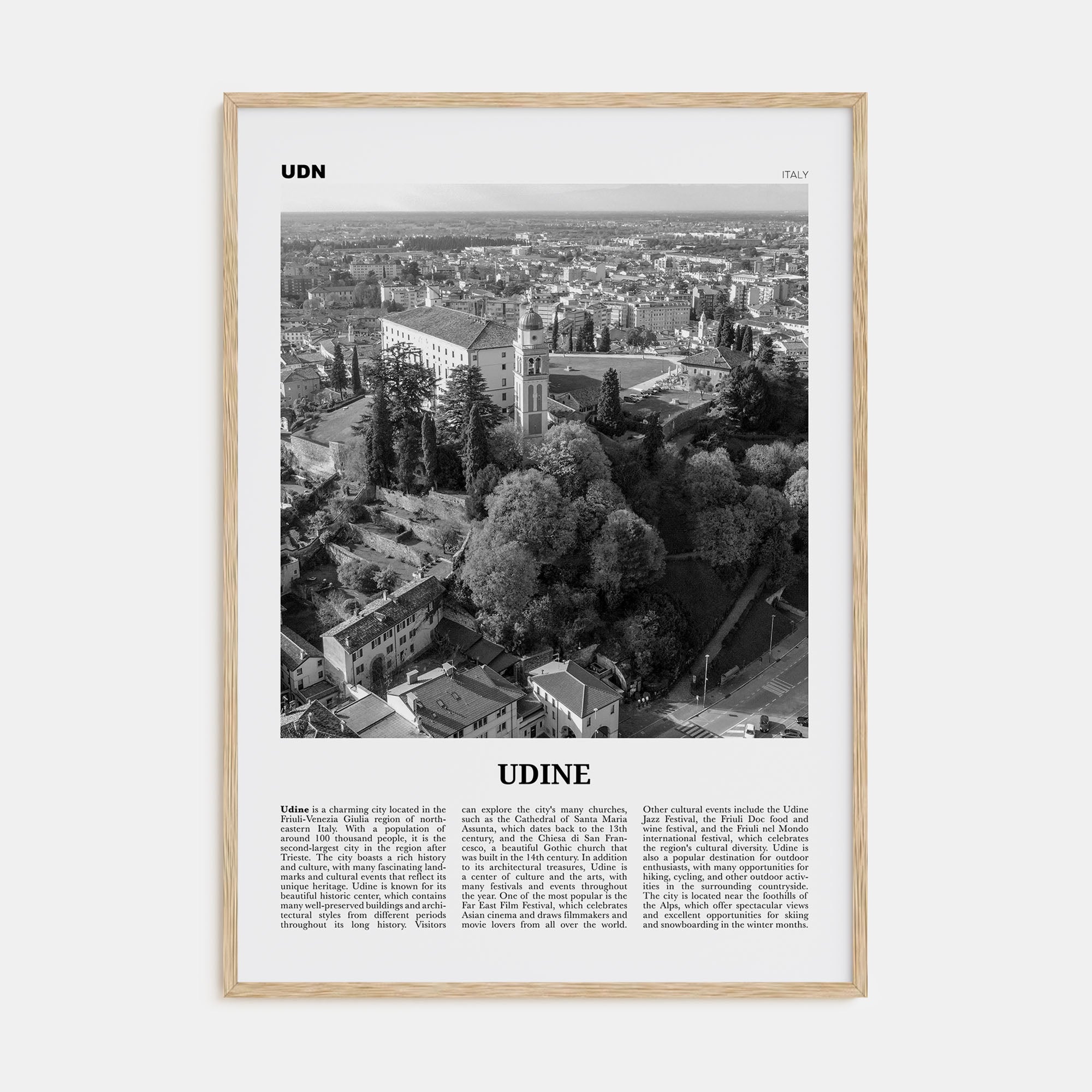 Udine Travel B&W Poster
