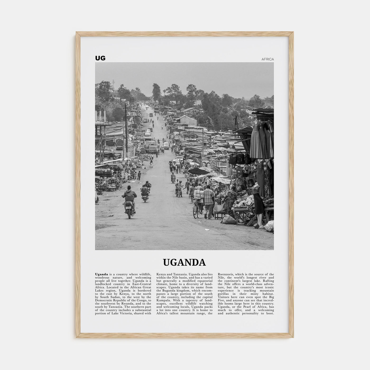 Uganda Travel B&W Poster