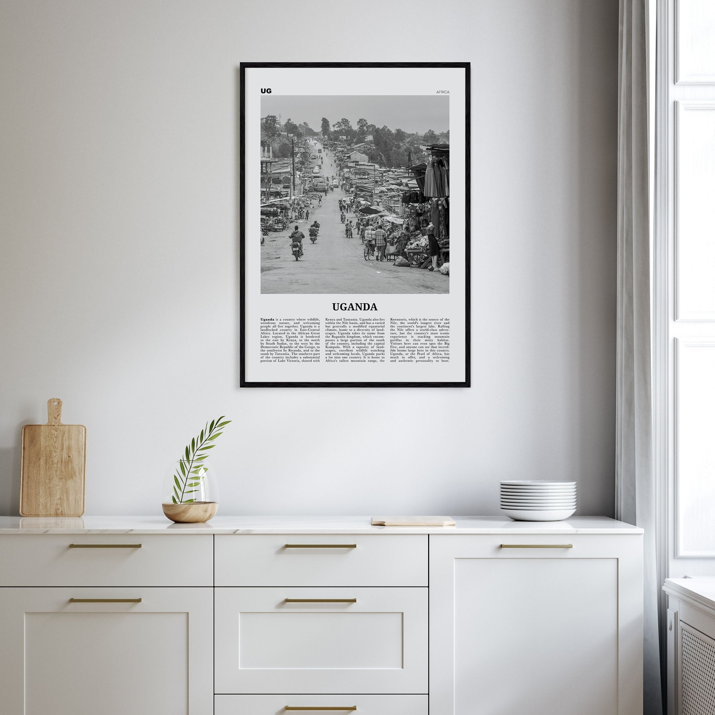 Uganda Travel B&W Poster
