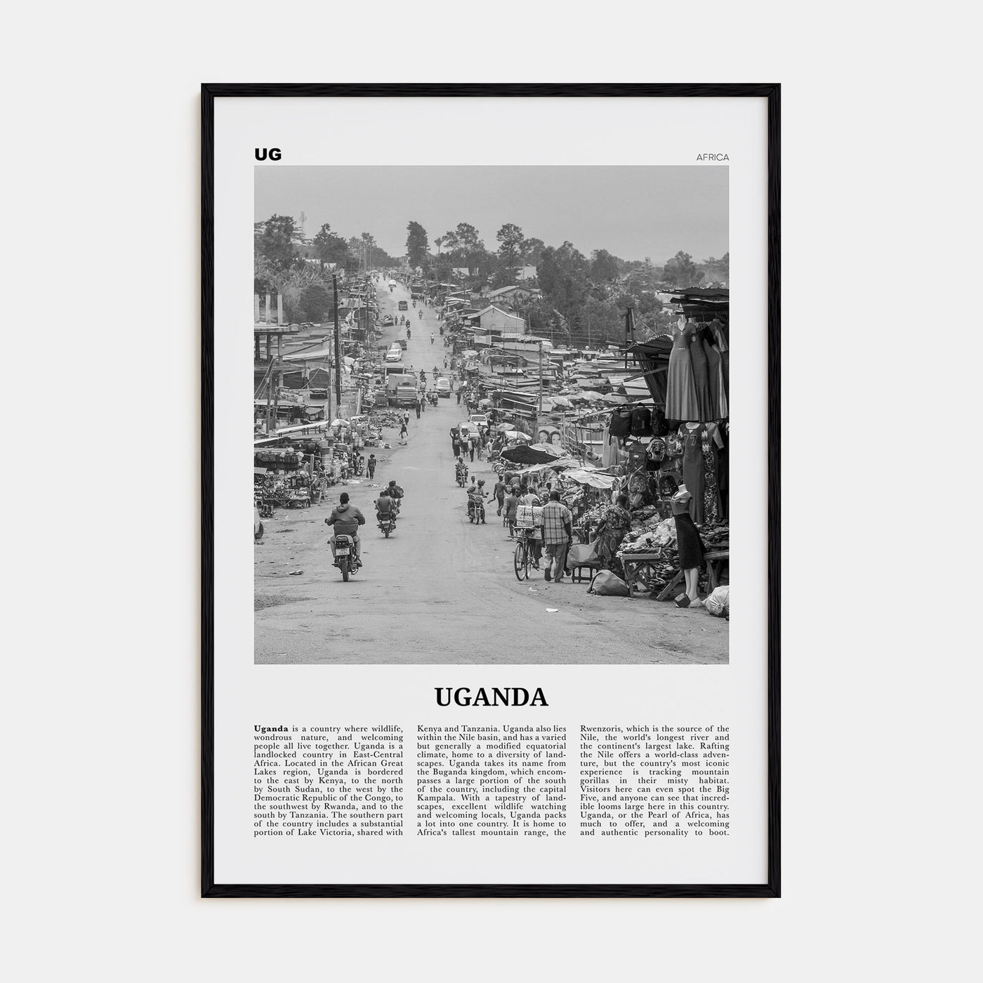 Uganda Travel B&W Poster