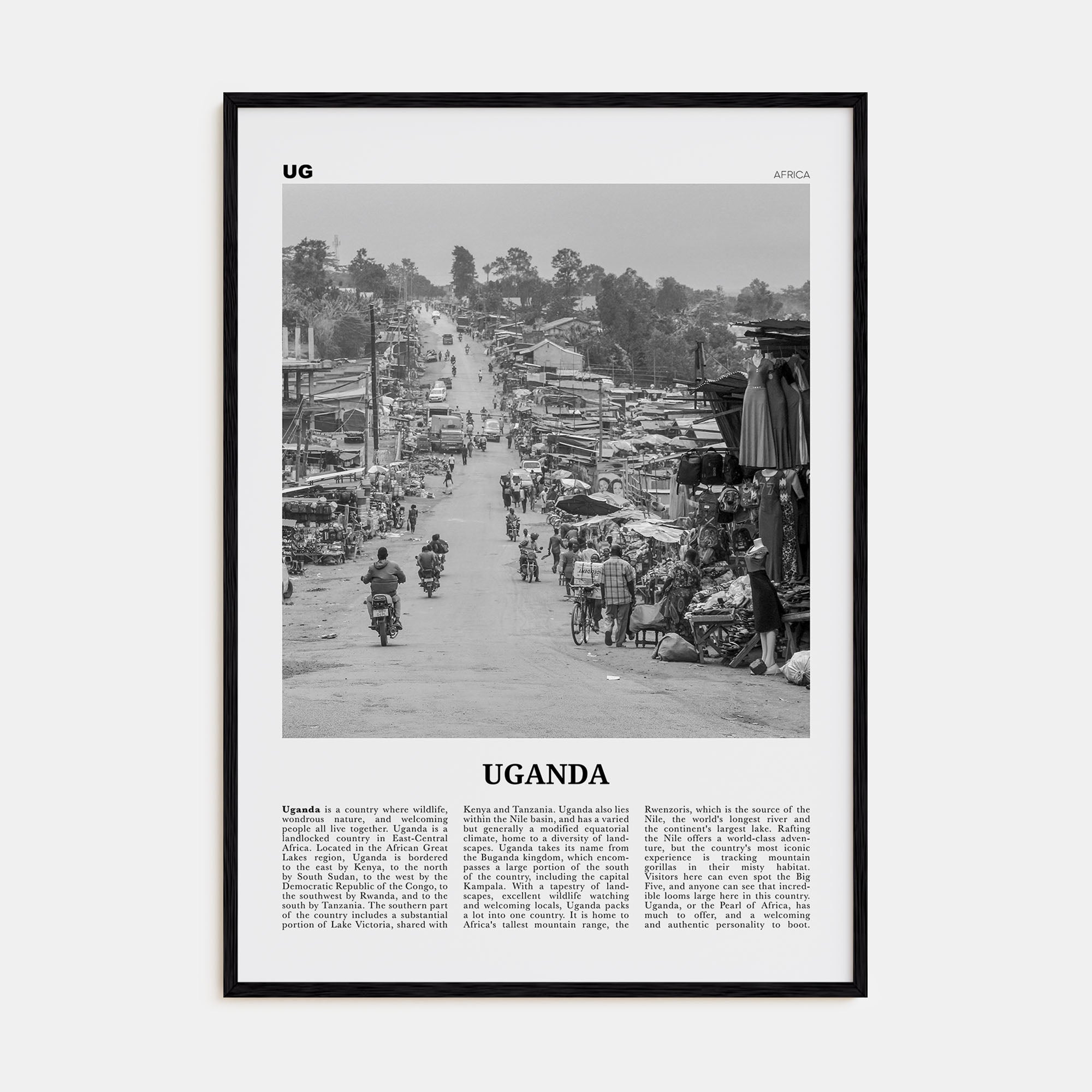 Uganda Travel B&W Poster