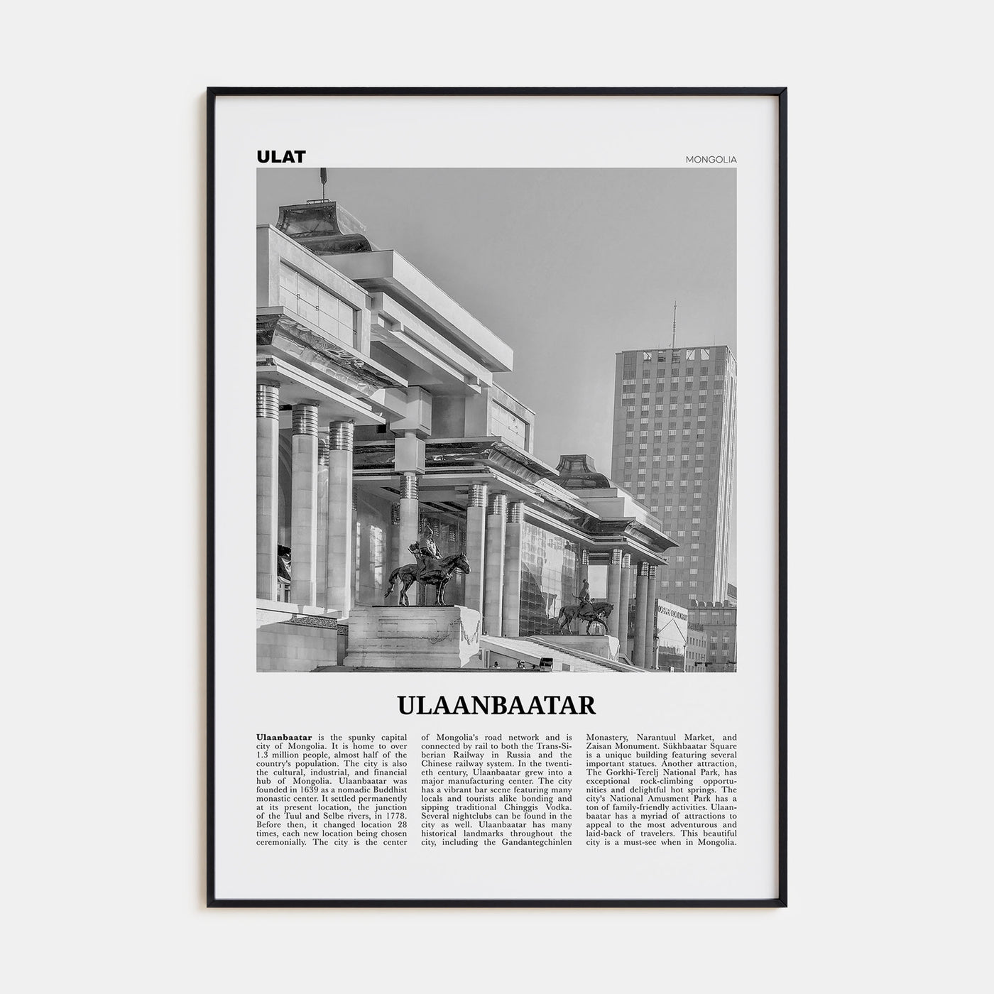 Ulaanbaatar Travel B&W Poster