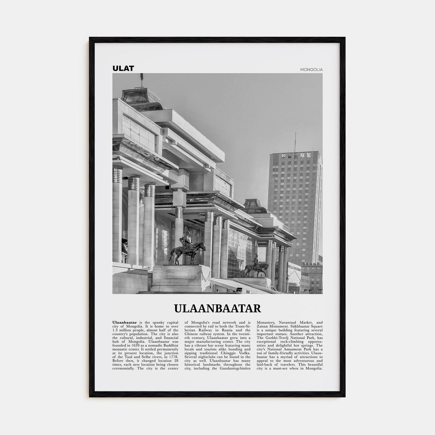 Ulaanbaatar Travel B&W Poster