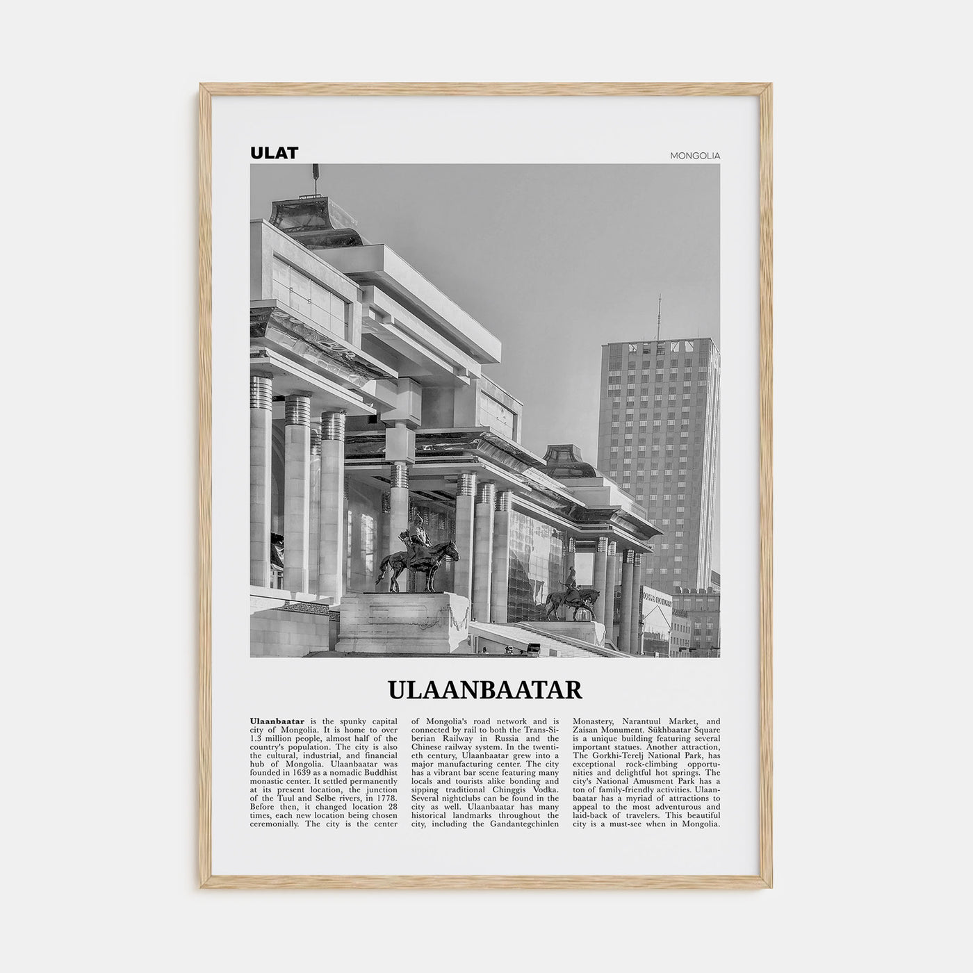 Ulaanbaatar Travel B&W Poster