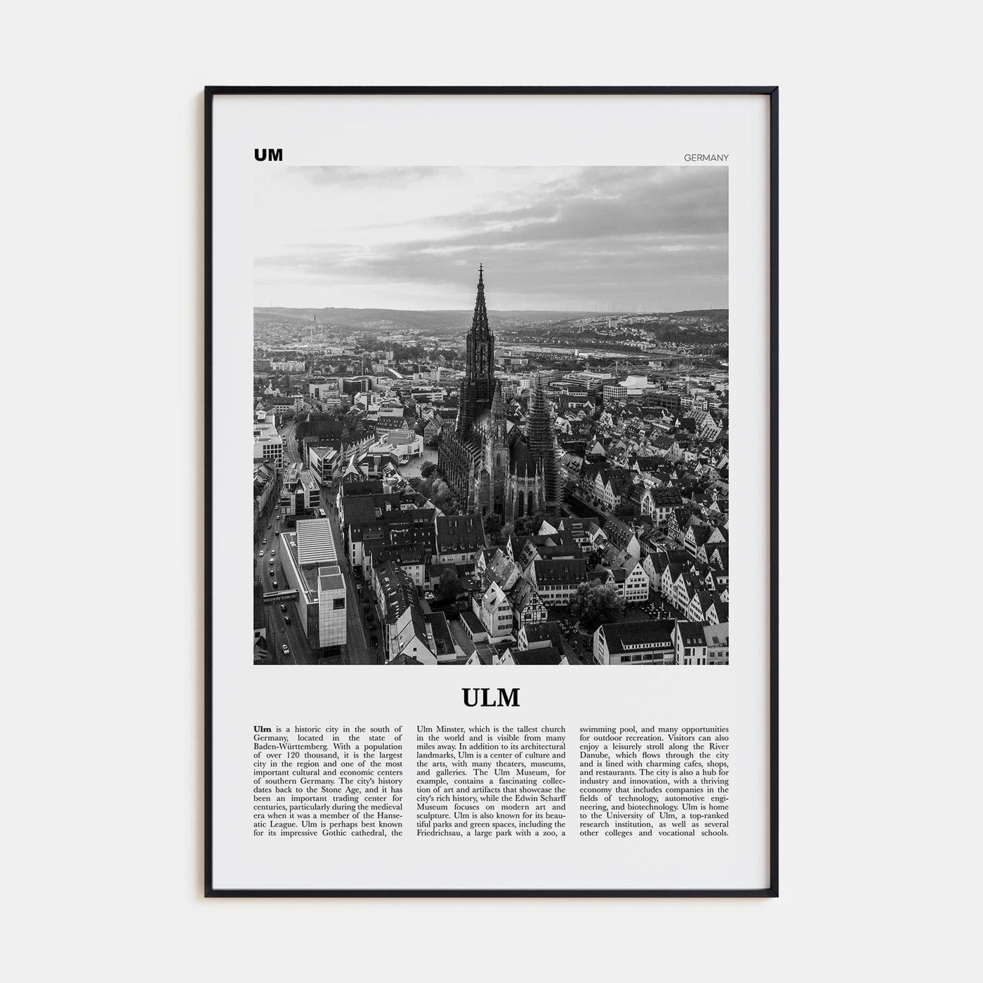 Ulm Travel B&W Poster
