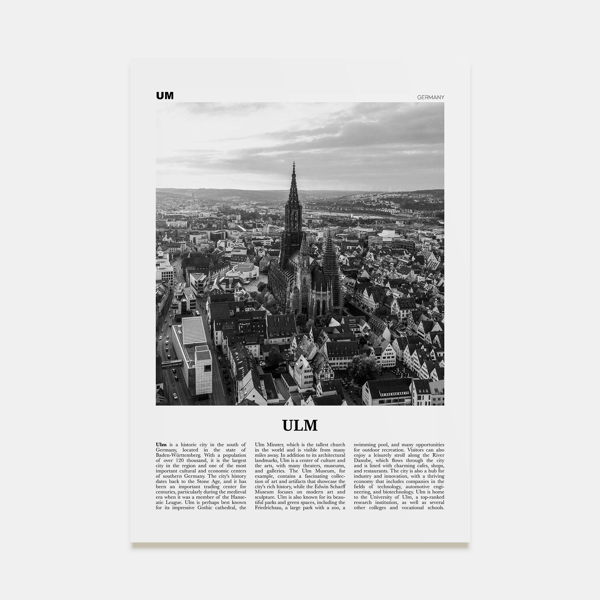 Ulm Travel B&W Poster