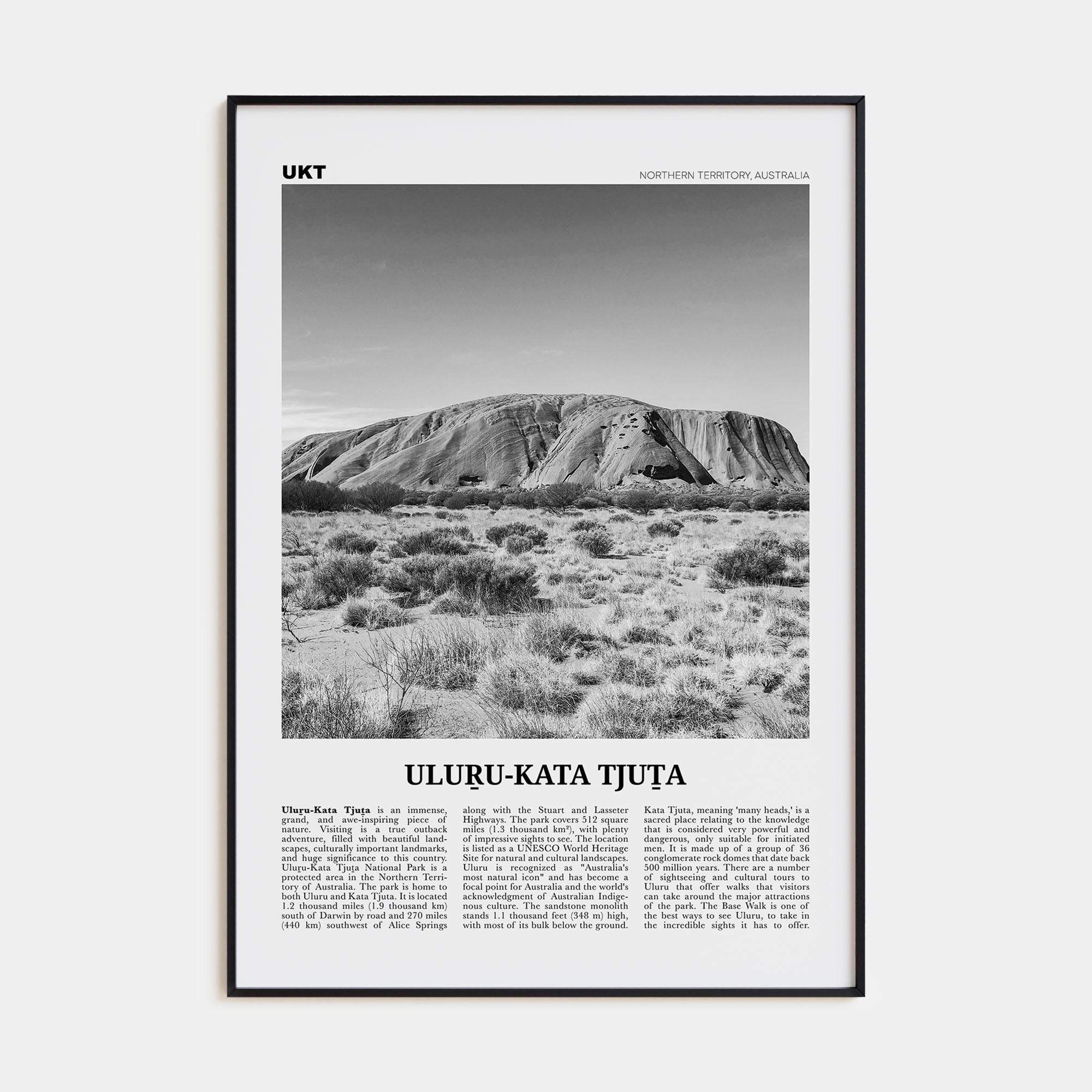 Uluru-Kata Tjuta Travel B&W Poster
