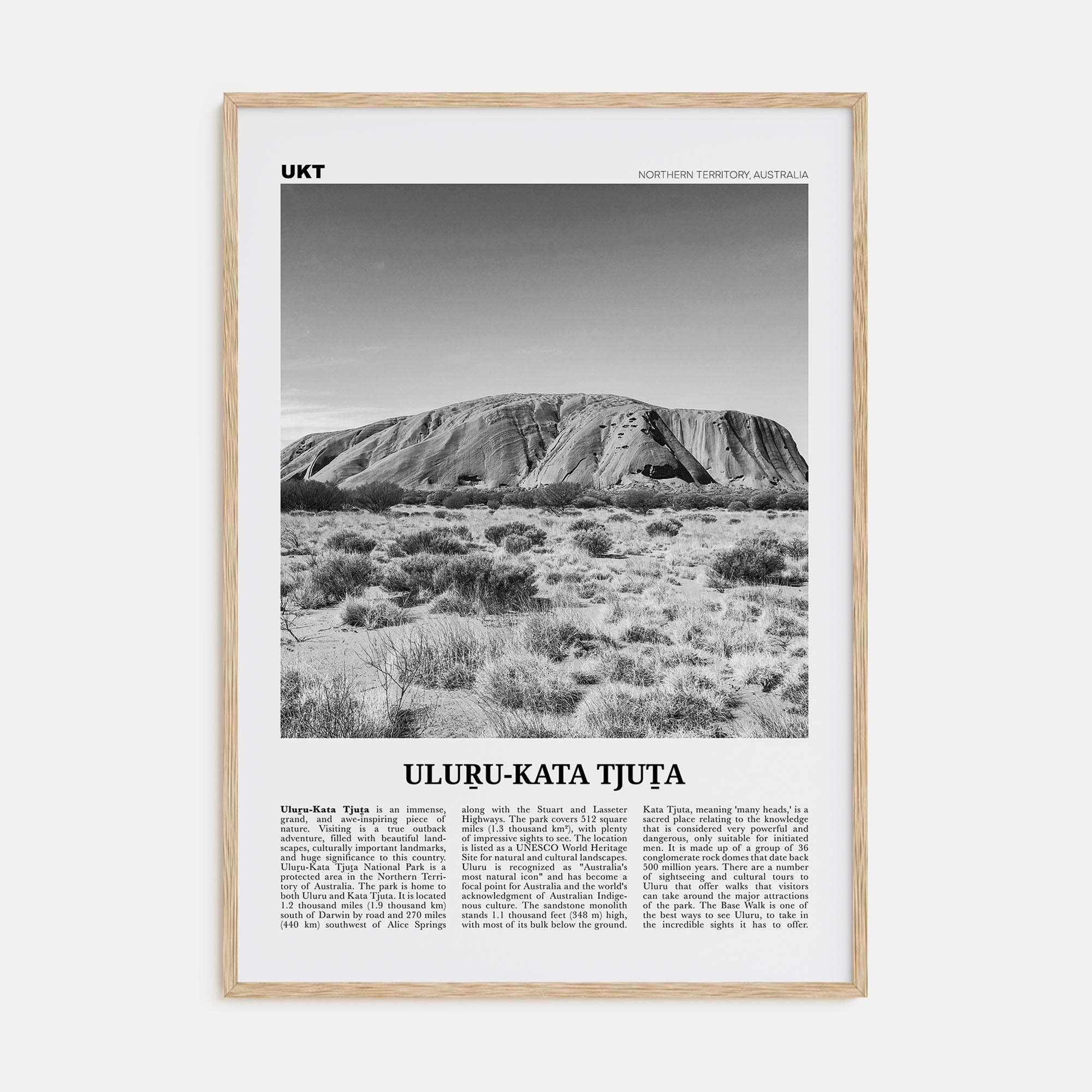 Uluru-Kata Tjuta Travel B&W Poster