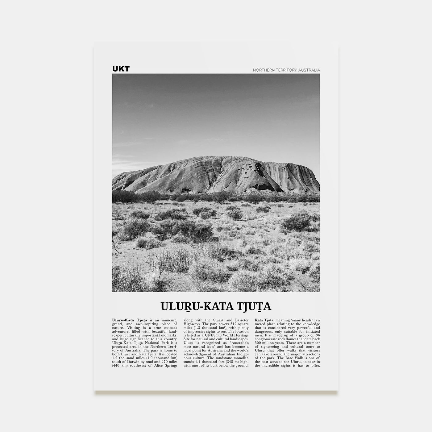Uluru-Kata Tjuta Travel B&W Poster