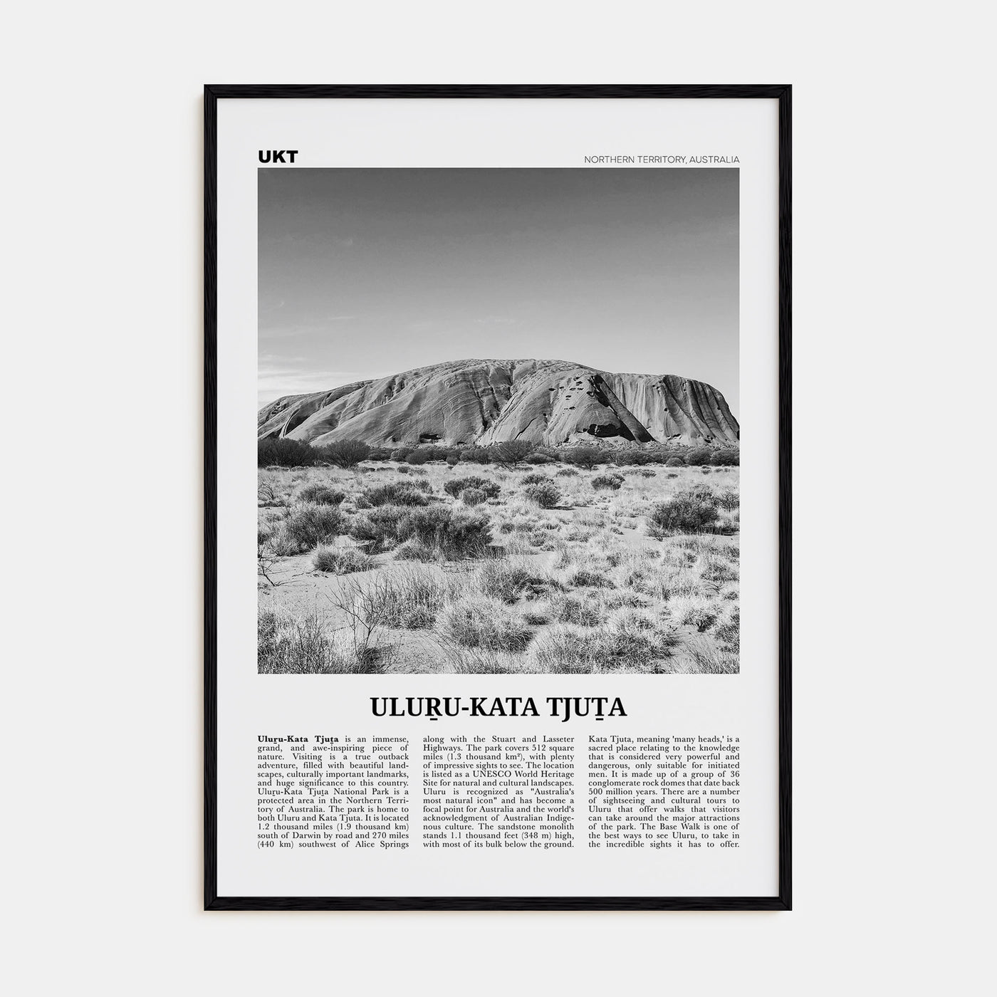 Uluru-Kata Tjuta Travel B&W Poster