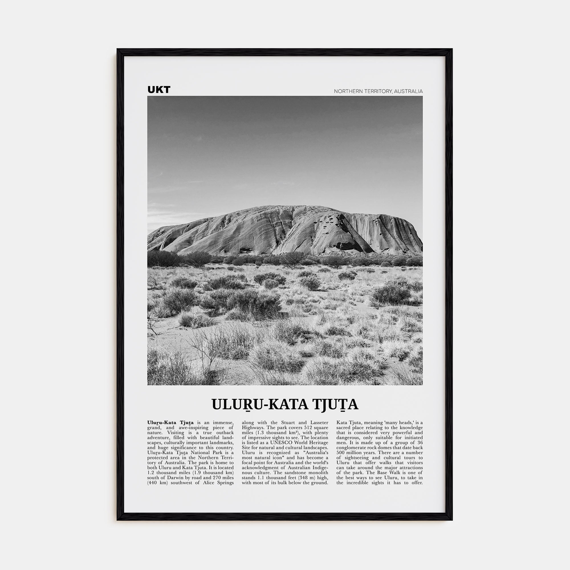 Uluru-Kata Tjuta Travel B&W Poster