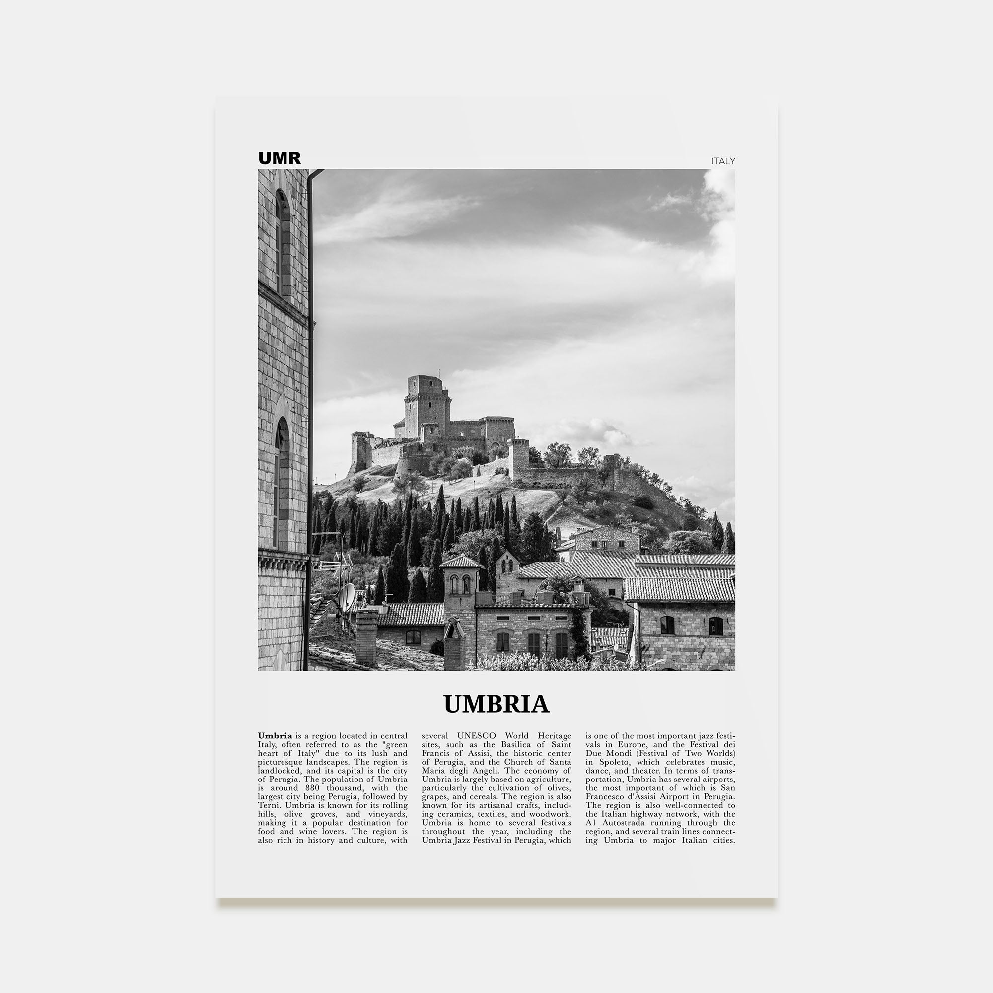 Umbria Travel B&W Poster