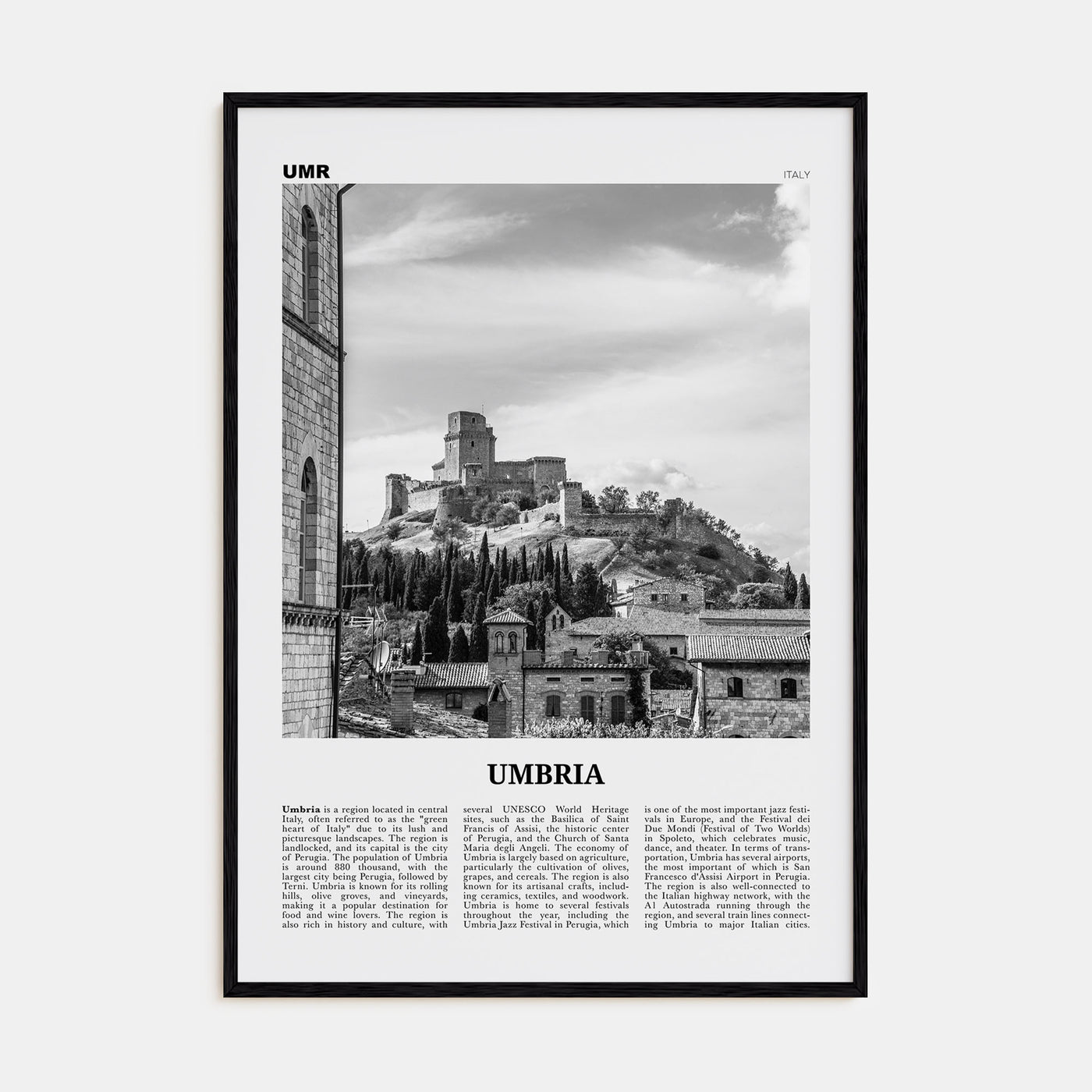 Umbria Travel B&W Poster