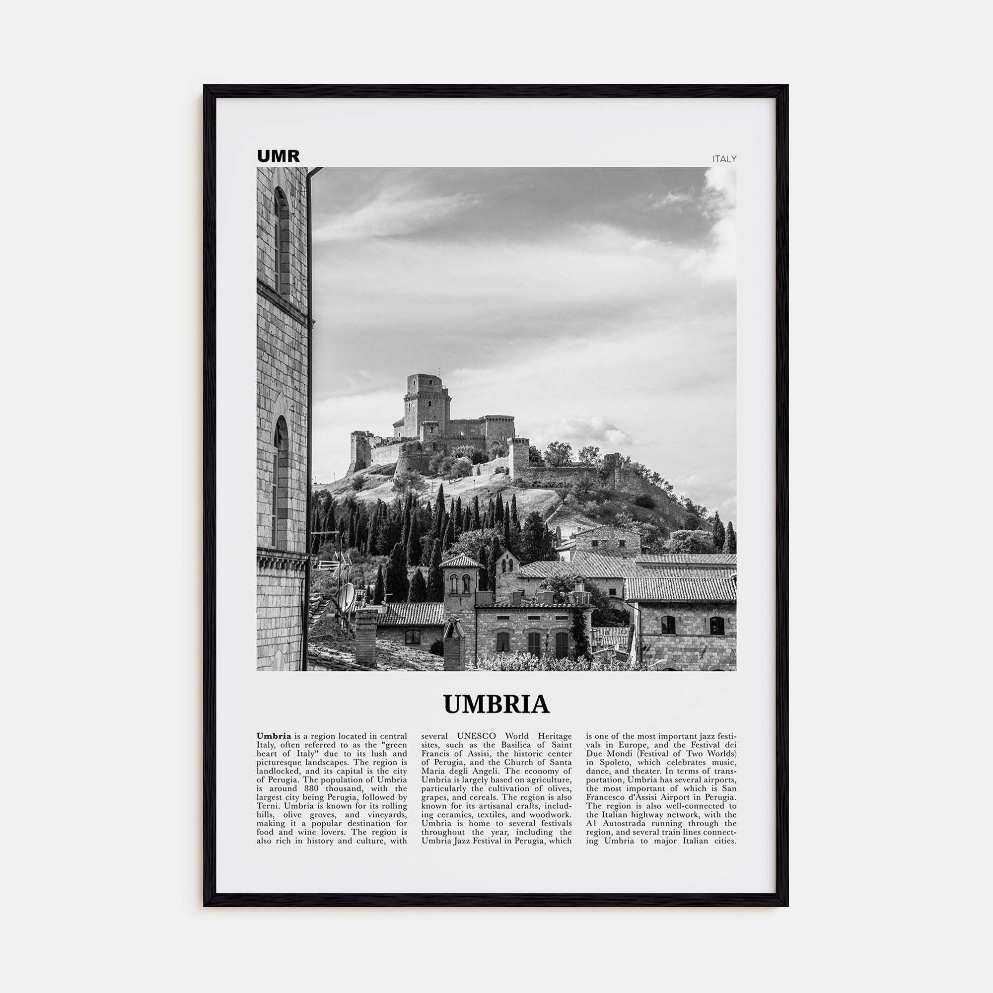 Umbria Travel B&W Poster