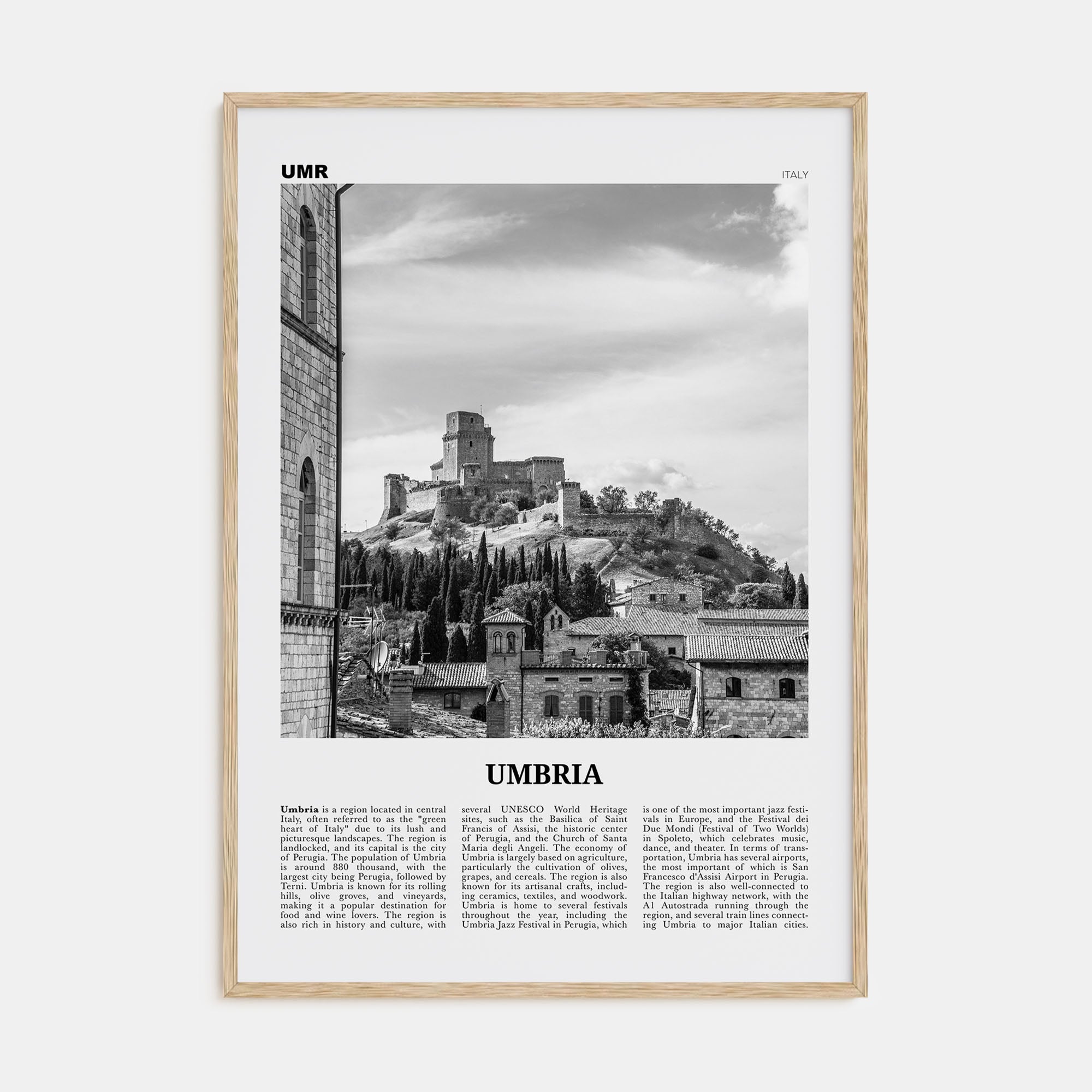 Umbria Travel B&W Poster