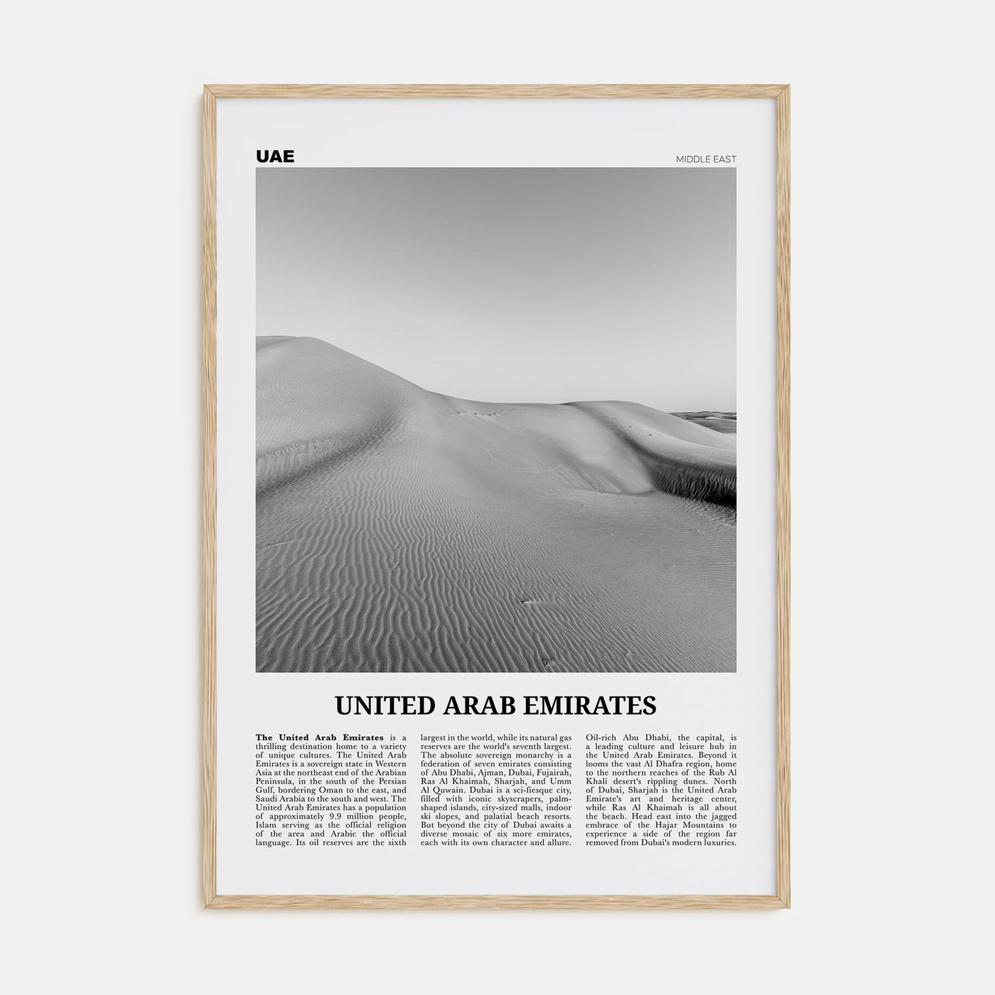 United Arab Emirates Travel B&W Poster