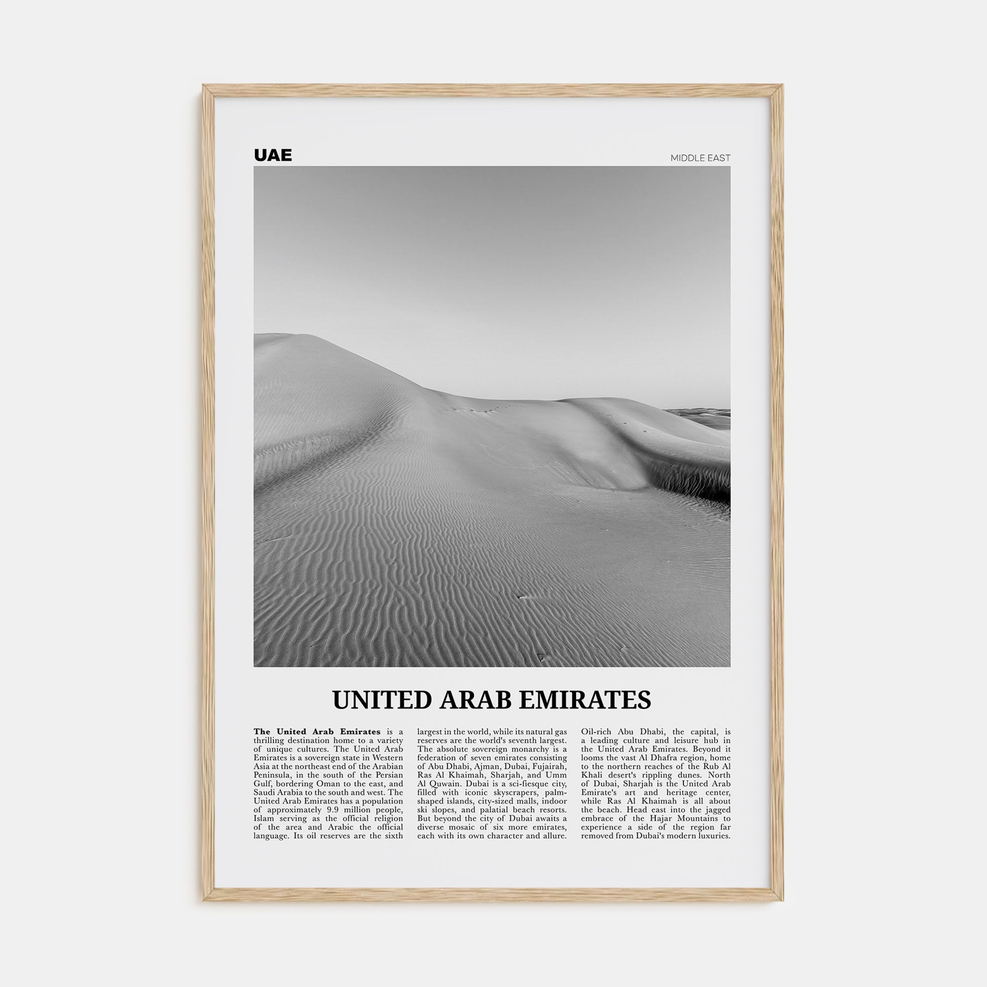 United Arab Emirates Travel B&W Poster