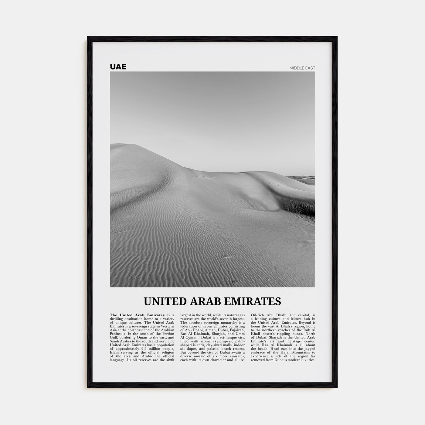 United Arab Emirates Travel B&W Poster