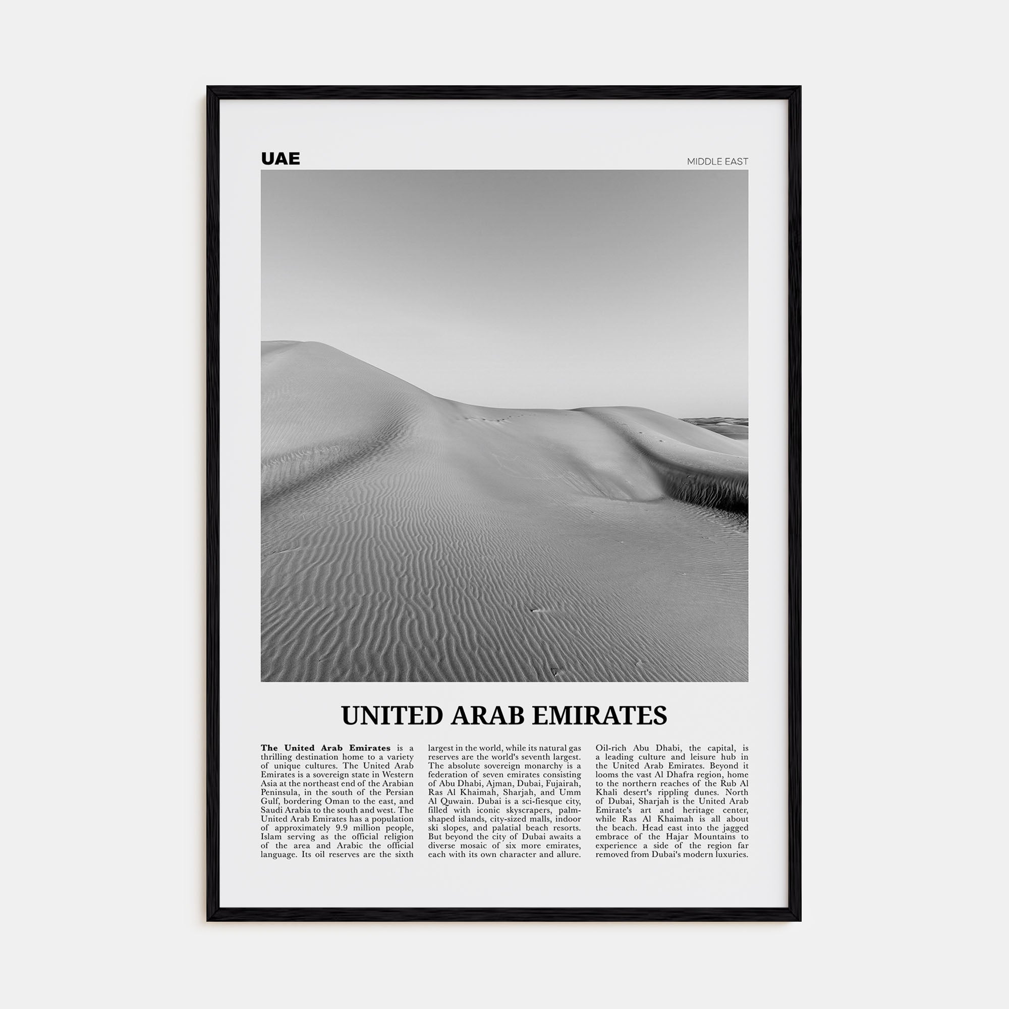 United Arab Emirates Travel B&W Poster