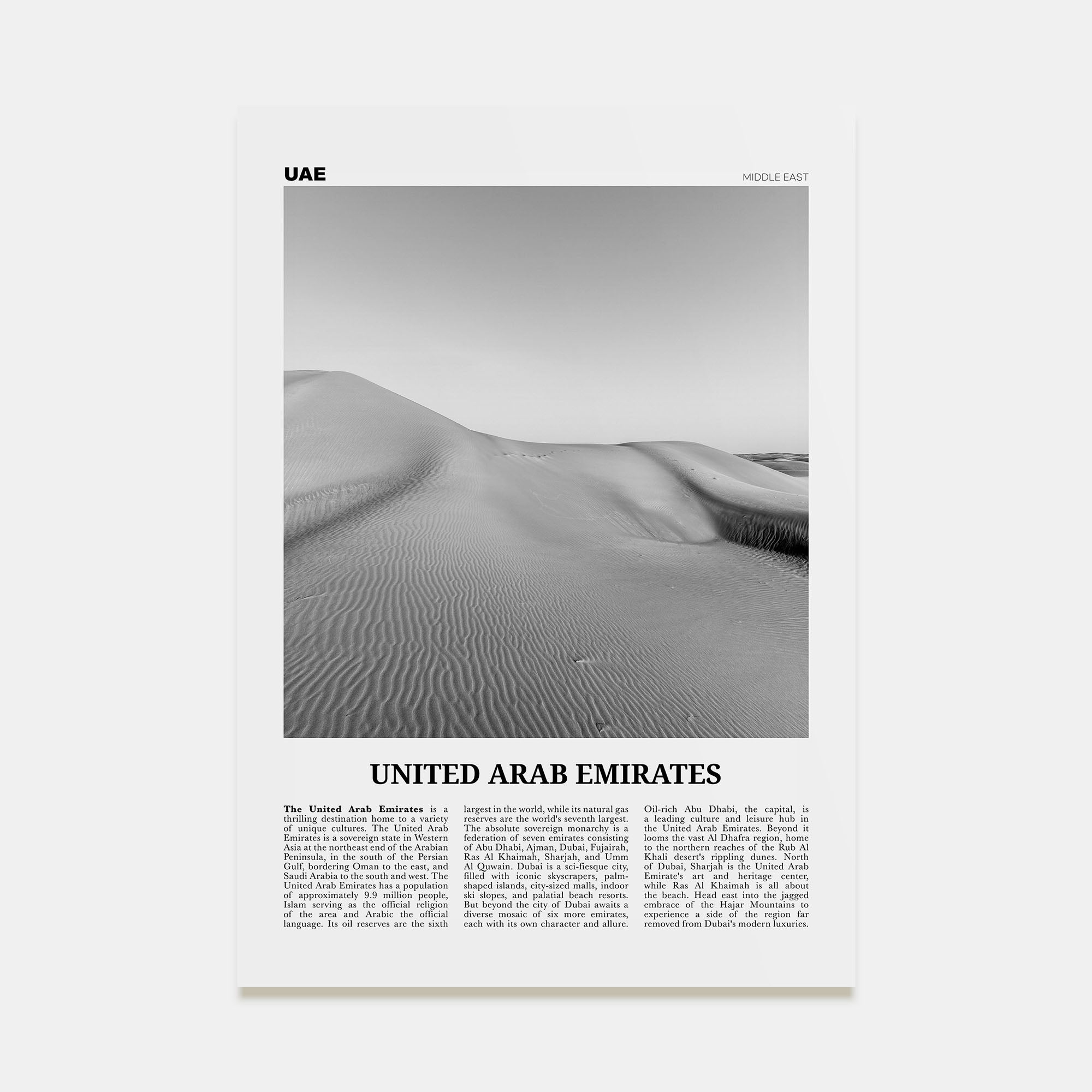 United Arab Emirates Travel B&W Poster
