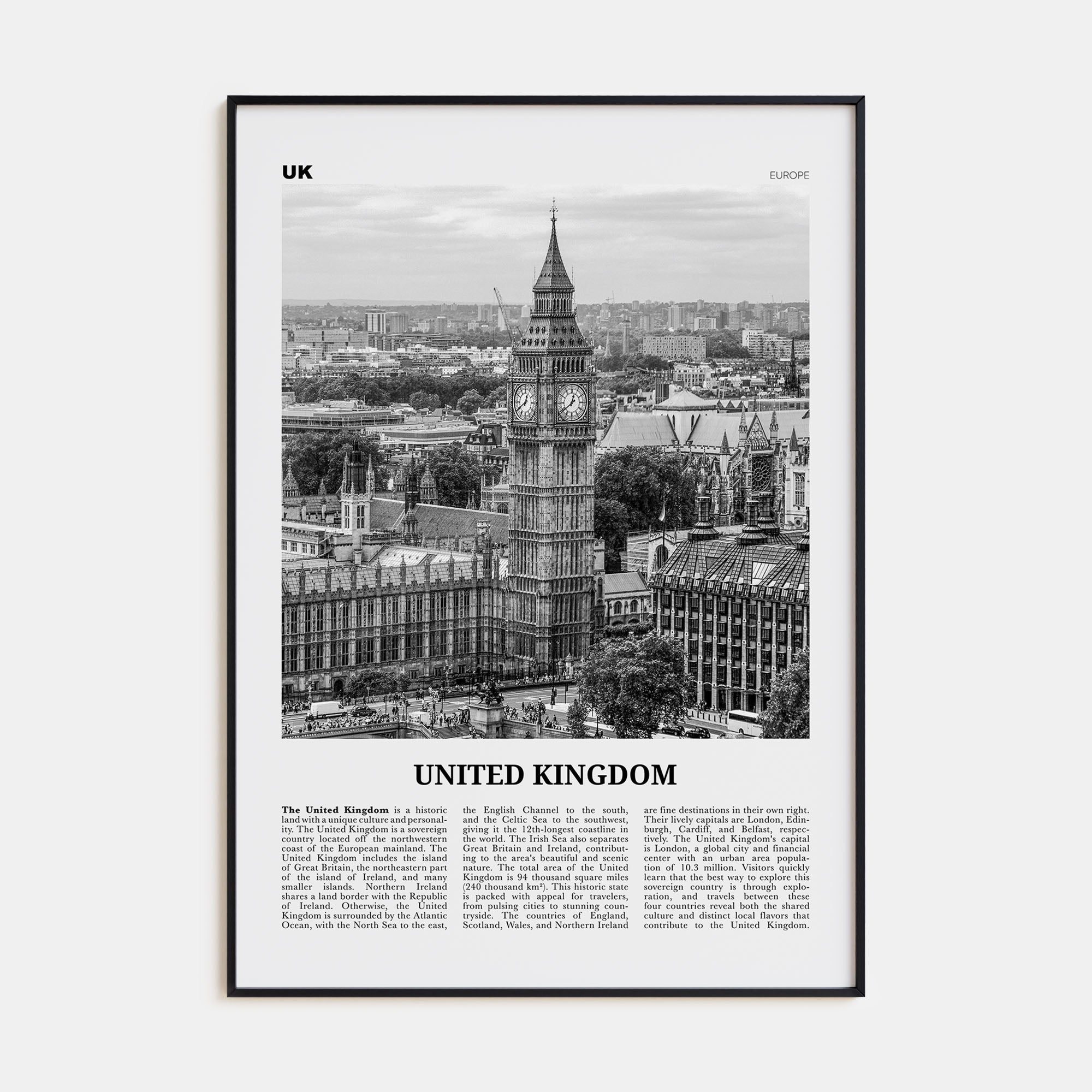 United Kingdom Travel B&W No 1 Poster