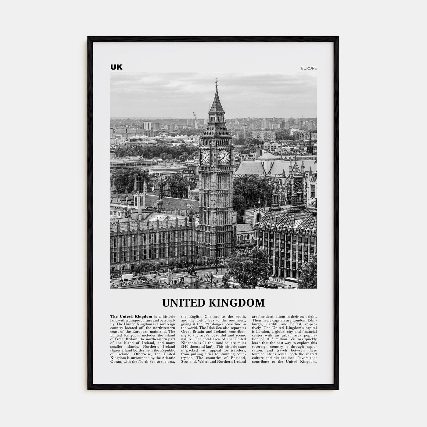 United Kingdom Travel B&W No 1 Poster