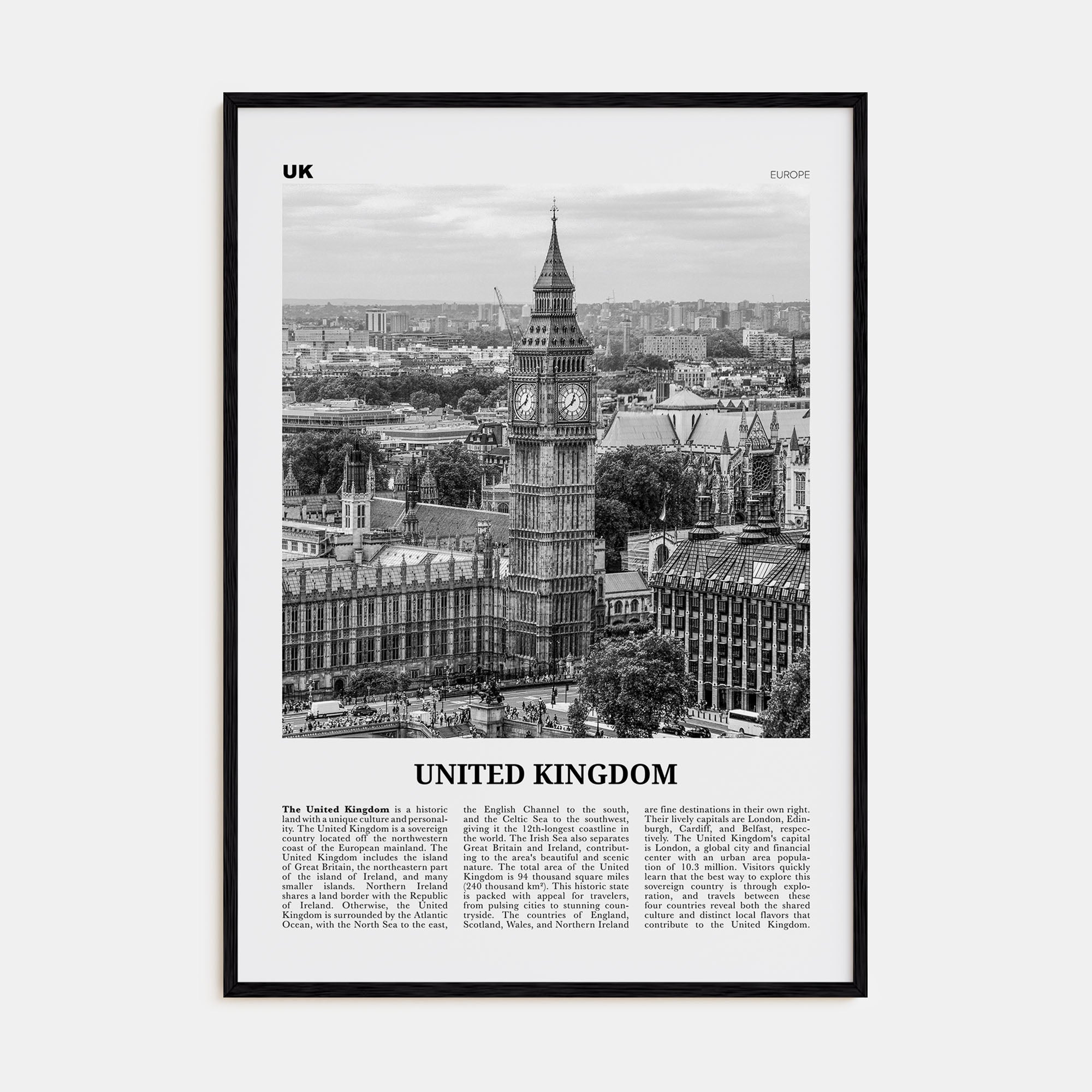 United Kingdom Travel B&W No 1 Poster