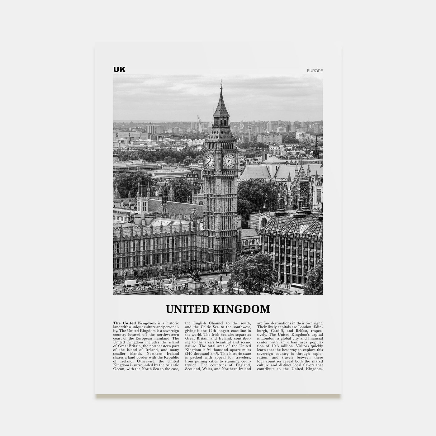 United Kingdom Travel B&W No 1 Poster
