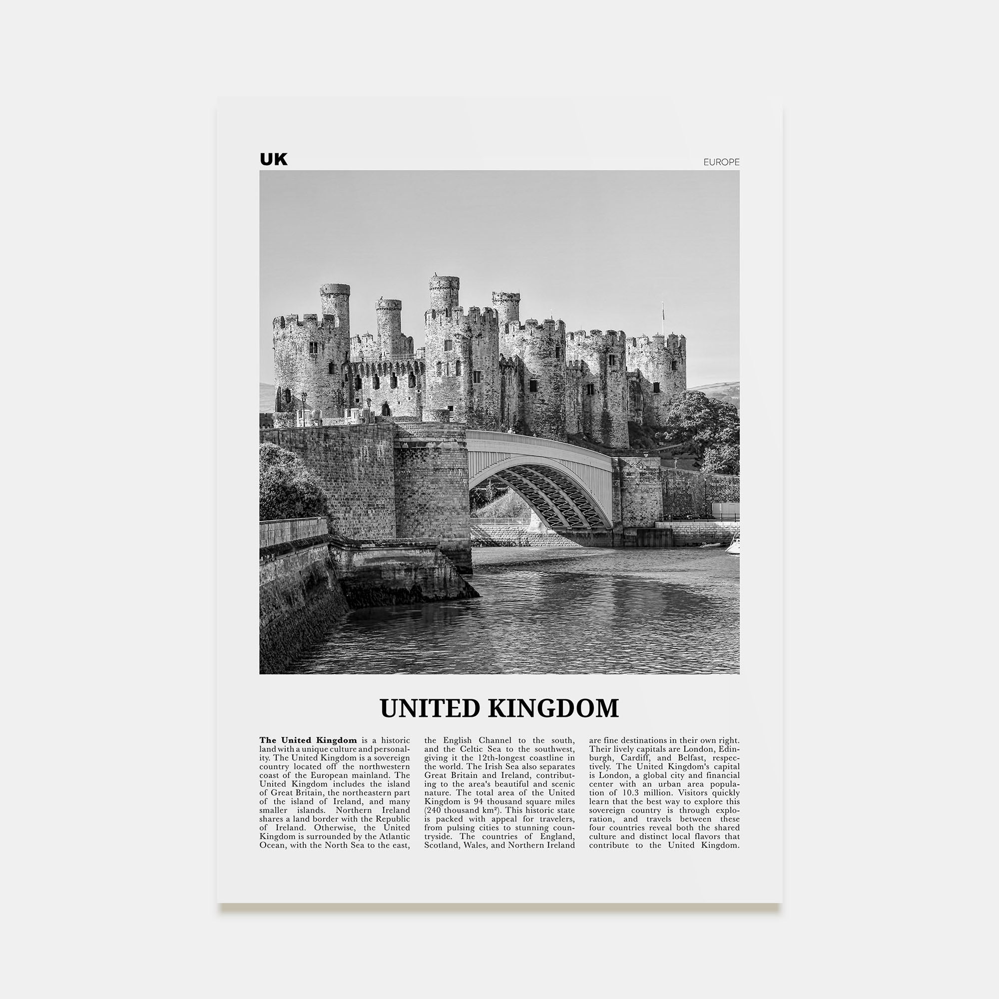 United Kingdom Travel B&W No 2 Poster