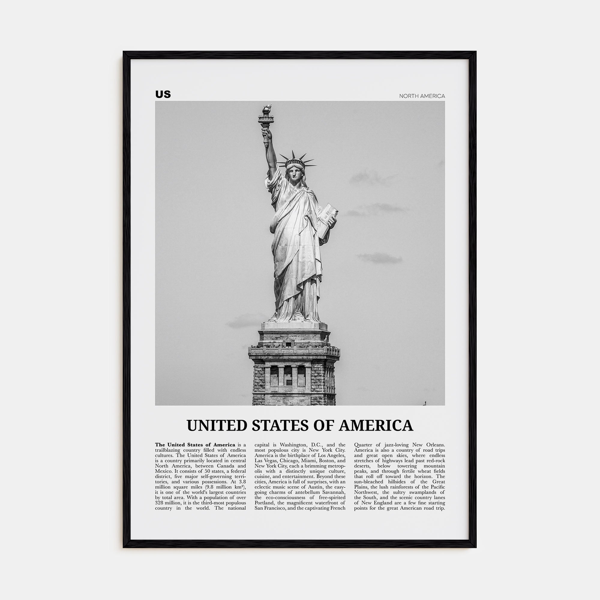 United States of America Travel B&W No 1 Poster
