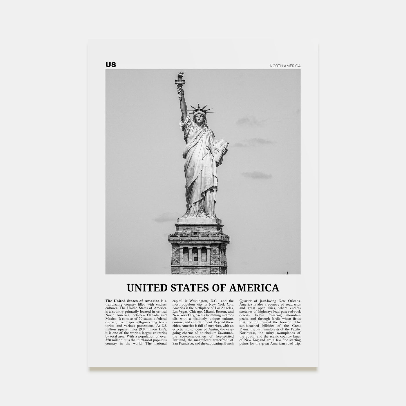 United States of America Travel B&W No 1 Poster