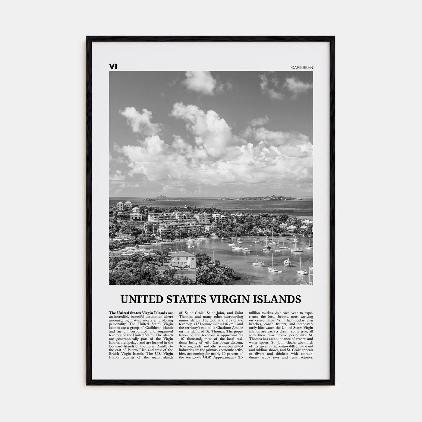 United States Virgin Islands Travel B&W Poster