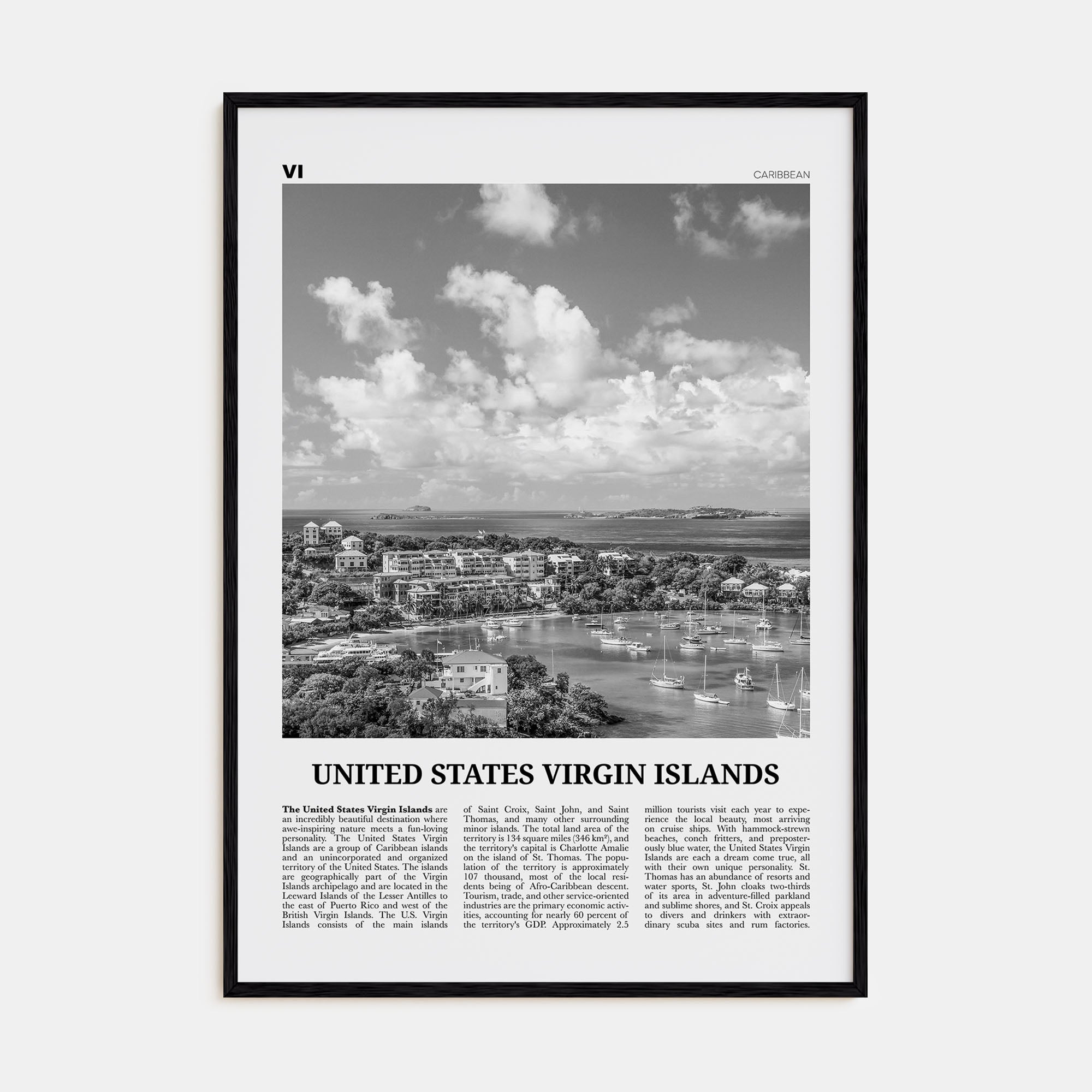 United States Virgin Islands Travel B&W Poster