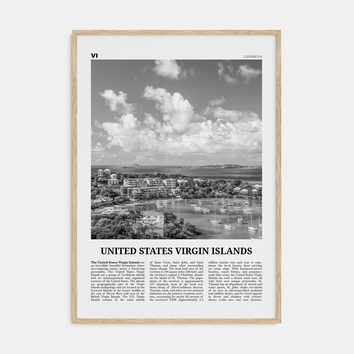 United States Virgin Islands Travel B&W Poster