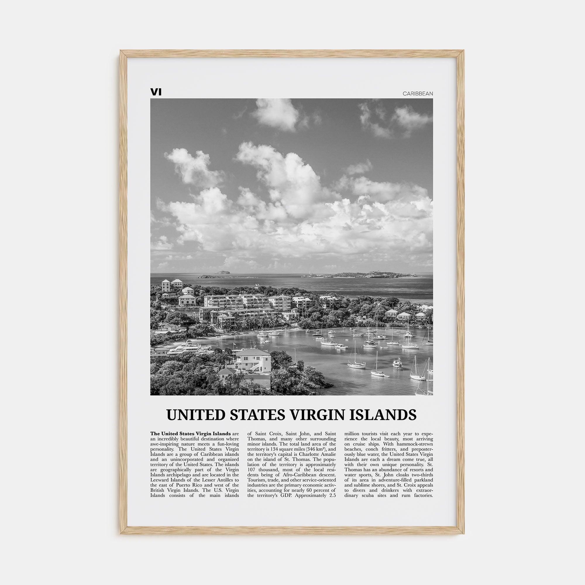United States Virgin Islands Travel B&W Poster