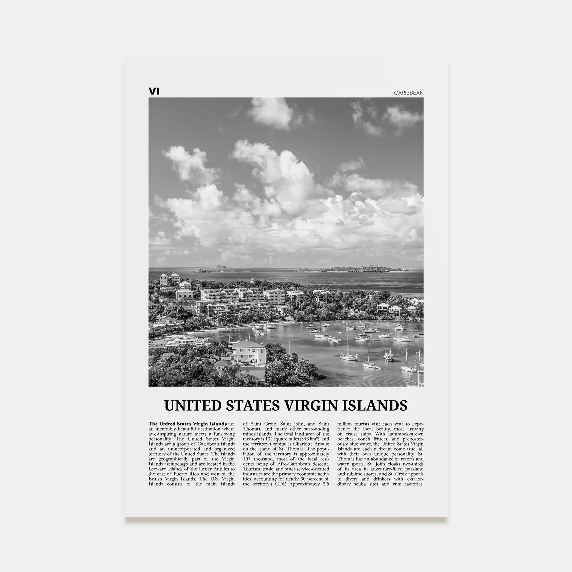 United States Virgin Islands Travel B&W Poster