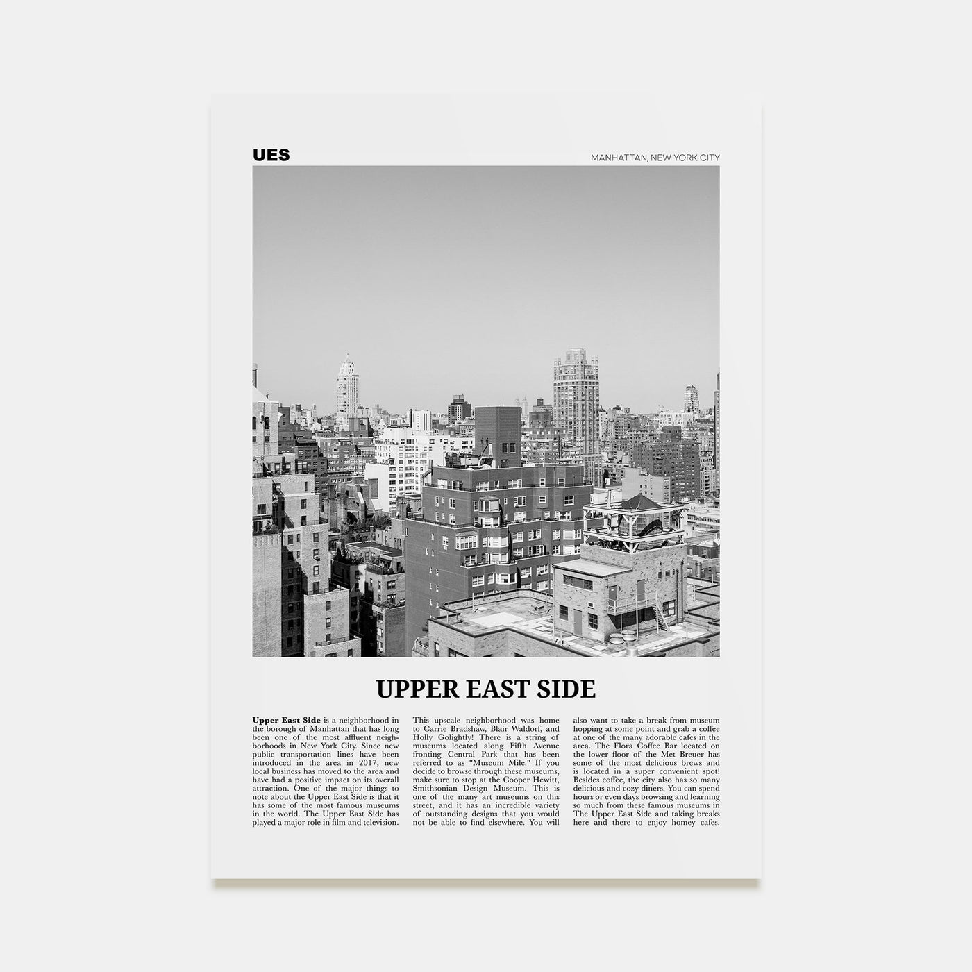 Upper East Side Travel B&W Poster