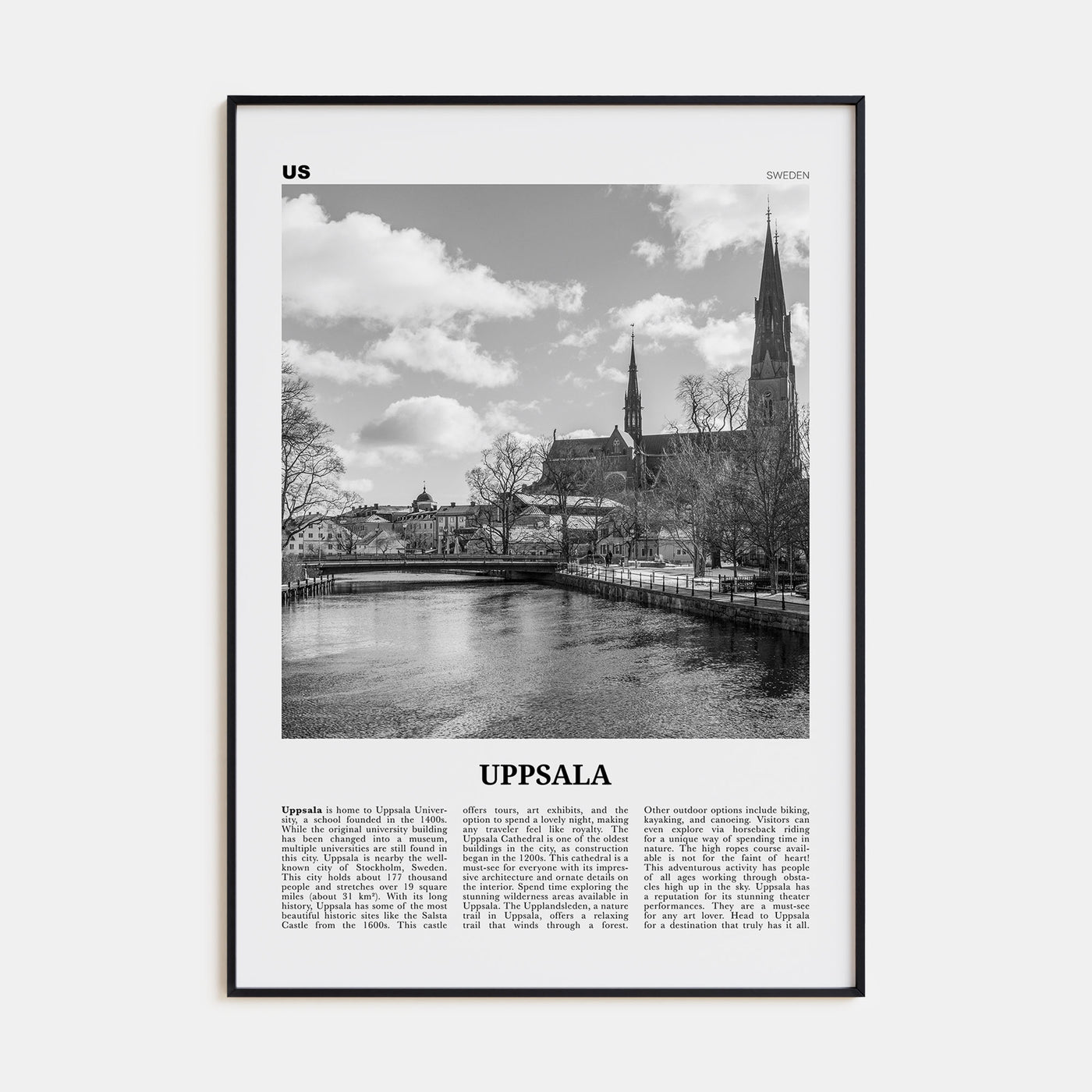 Uppsala Travel B&W Poster