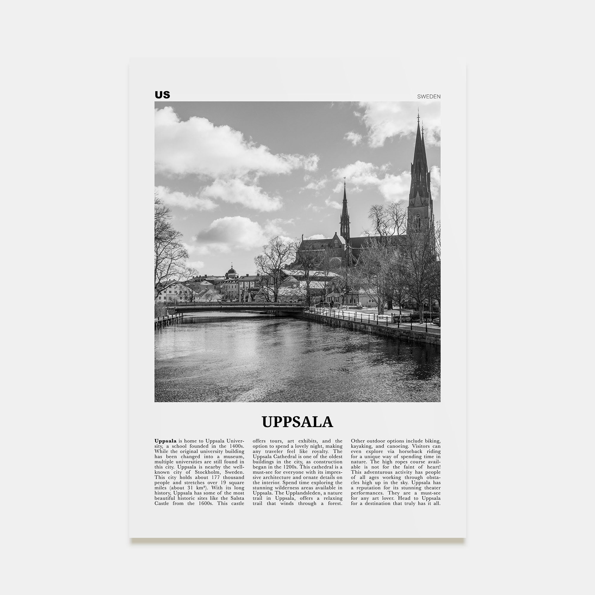 Uppsala Travel B&W Poster