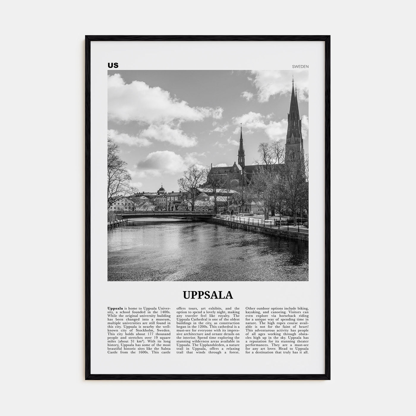 Uppsala Travel B&W Poster