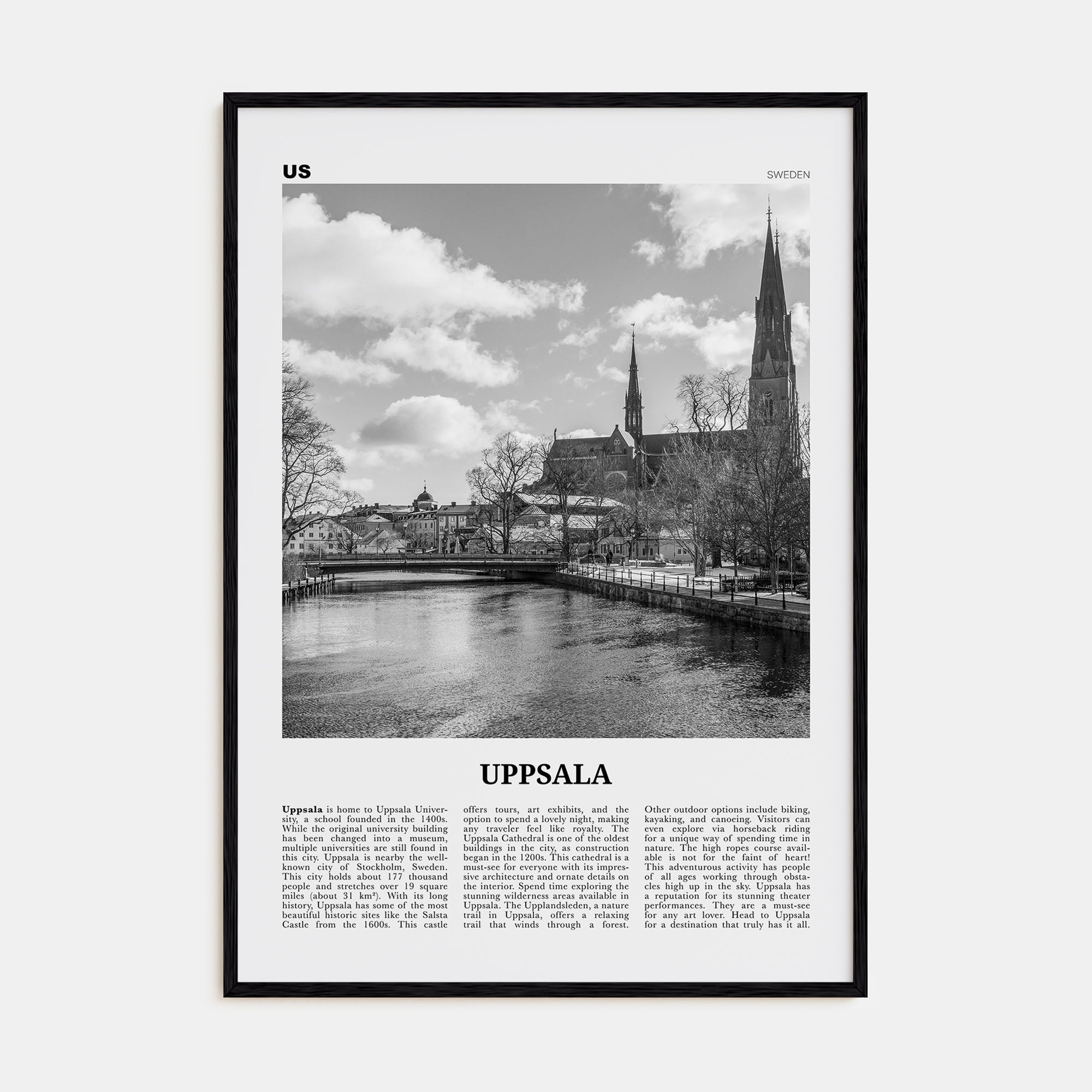 Uppsala Travel B&W Poster