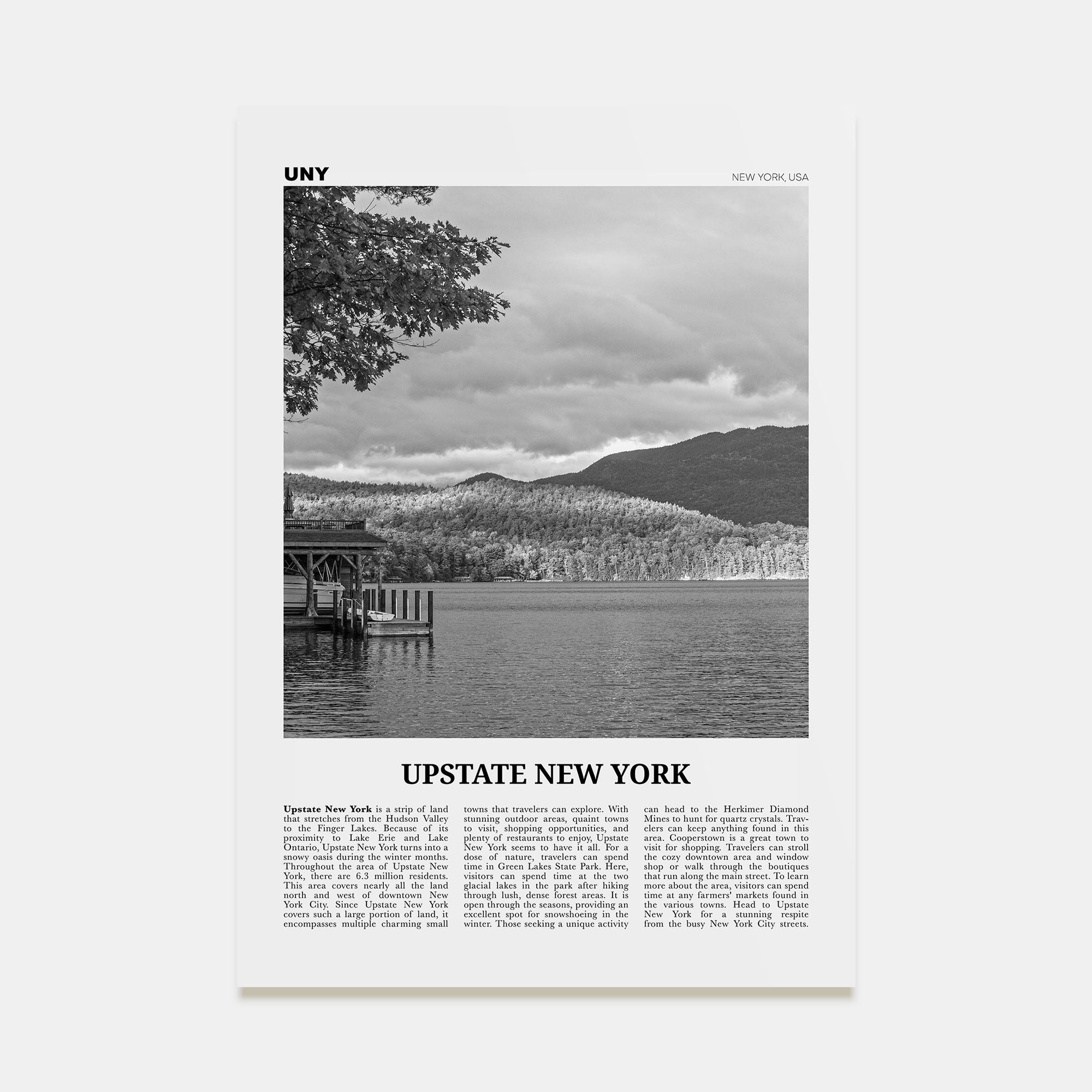 Upstate New York Travel B&W Poster