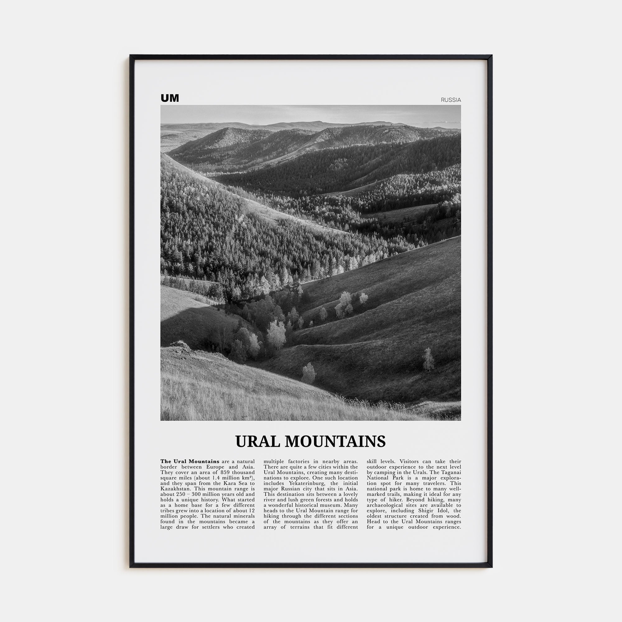 Ural Mountains Travel B&W Poster