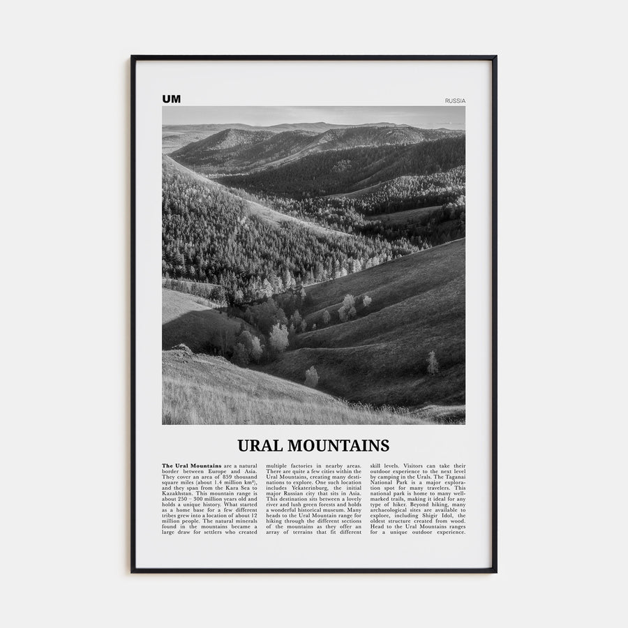 Ural Mountains Travel B&W Poster